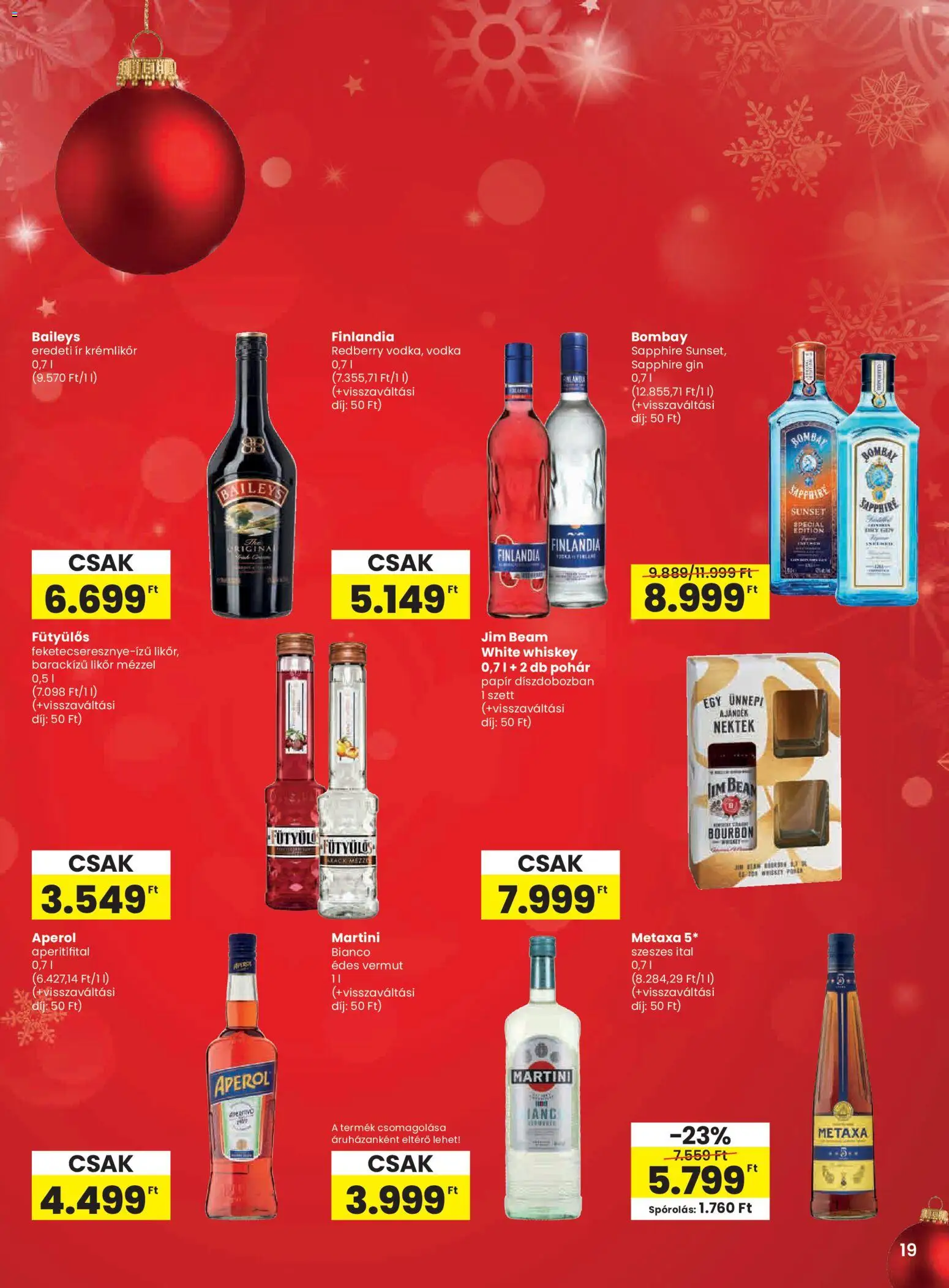 Spar akciós ujság - amely érvényes a következő dátumtól: 27.11.2025 | Oldal: 19 | Termékek: Metaxa, Gin, Likőr, Pohár
