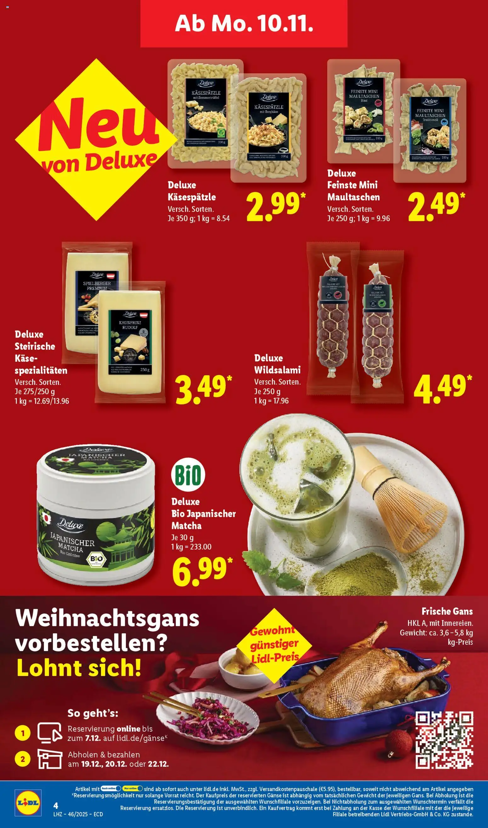 Lidl - Prospekt – gültig ab 10.11.2025 | Seite: 4 | Produkte: Gewicht, Käse, Salami, Maultaschen