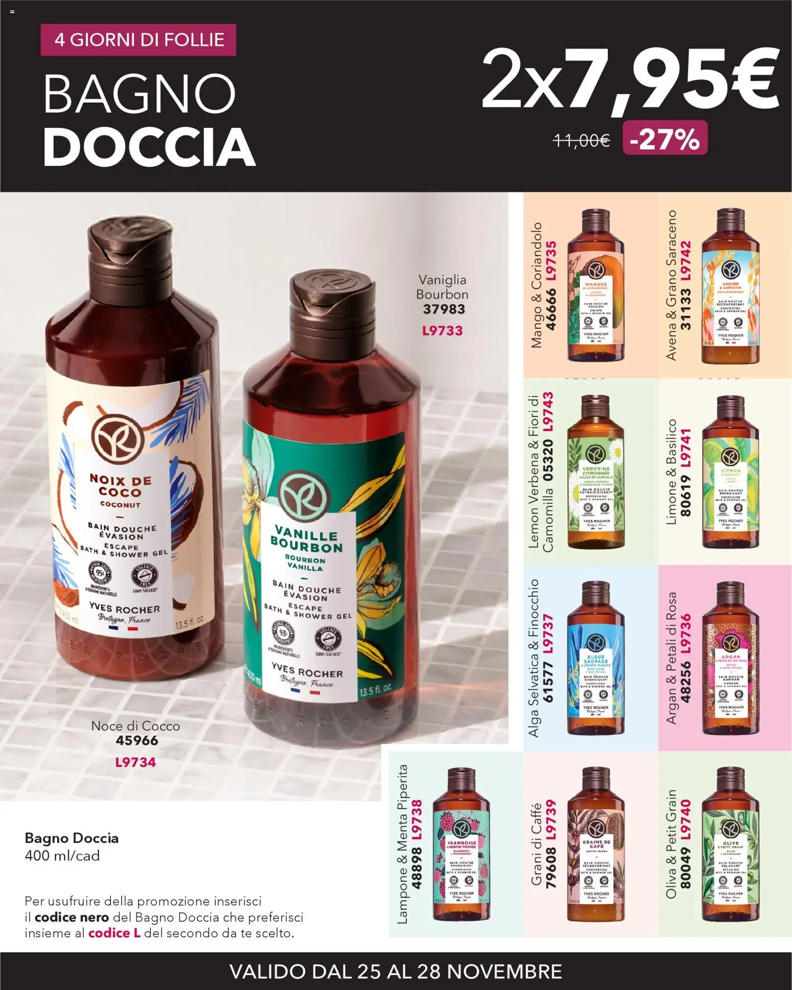 Volantino Yves Rocher del 25.11.2025 | Pagina: 3 | Prodotti: Caffè, Basilico, Cocco, Doccia