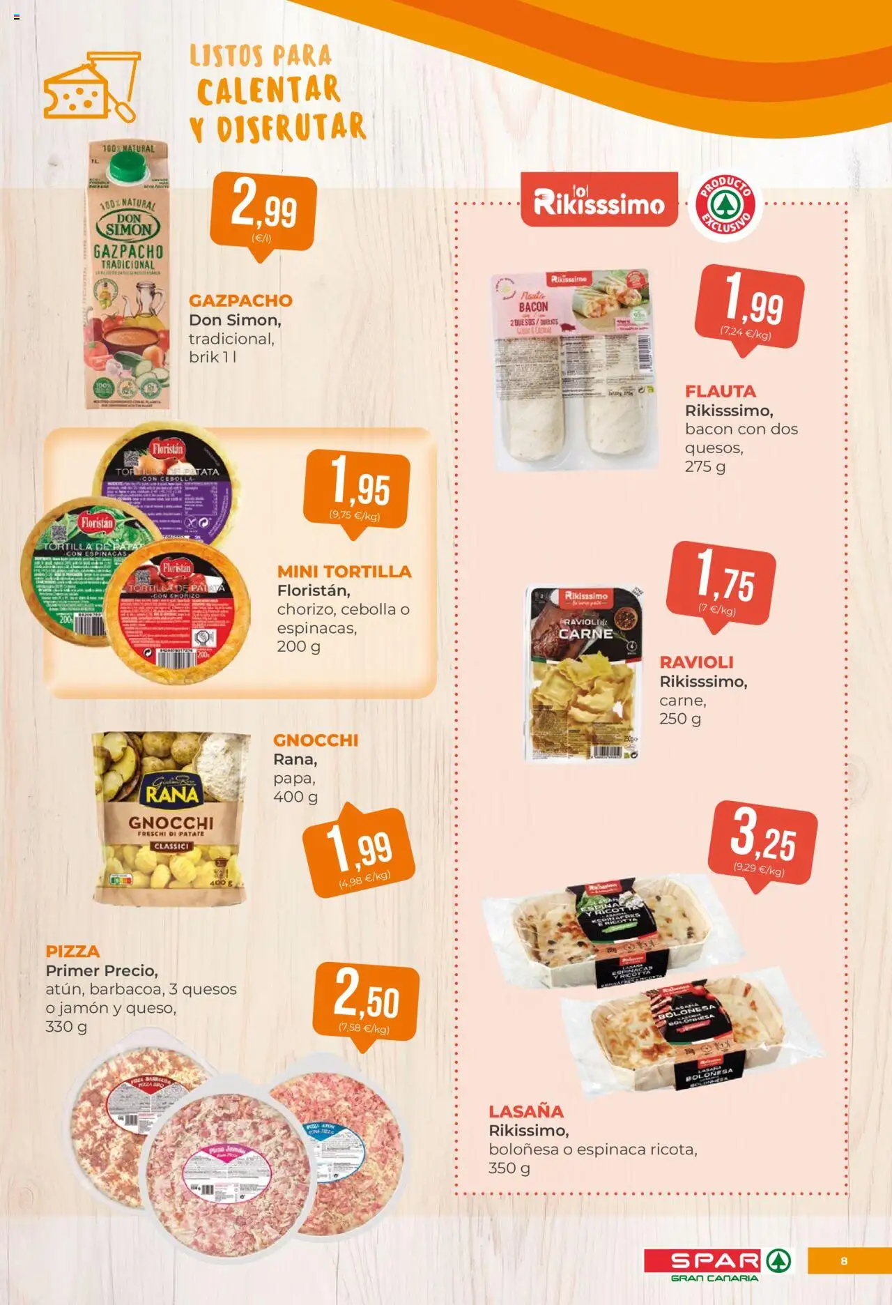 Spar folleto │ válido desde el 27.06.2025 | Página: 8 | Productos: Espinaca, Jamón, Pizza, Gazpacho