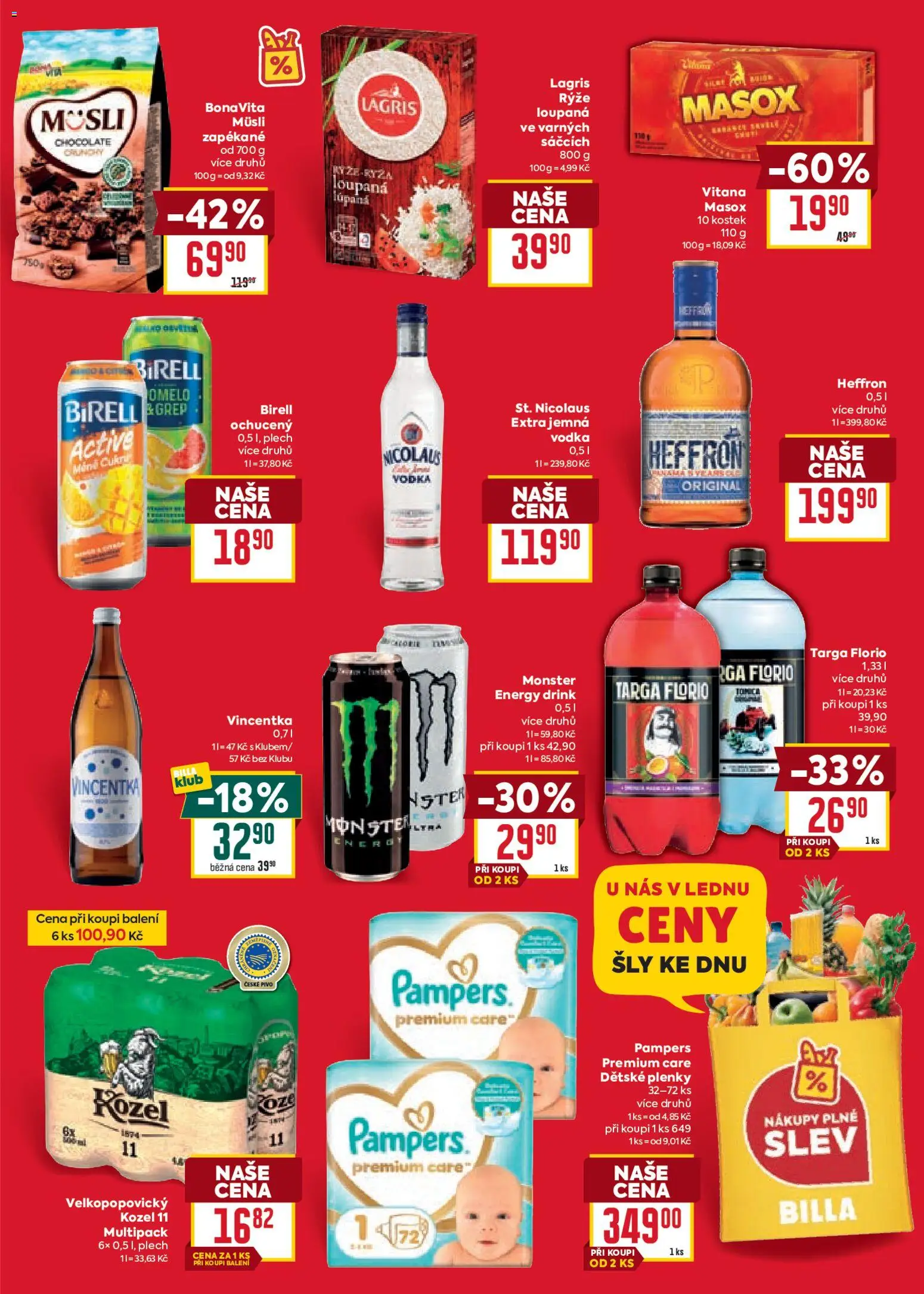 Billa Velký leták od 07.01.2026 | Strana: 3 | Produkty: Kozel, Pampers Premium Care, Masox, Müsli