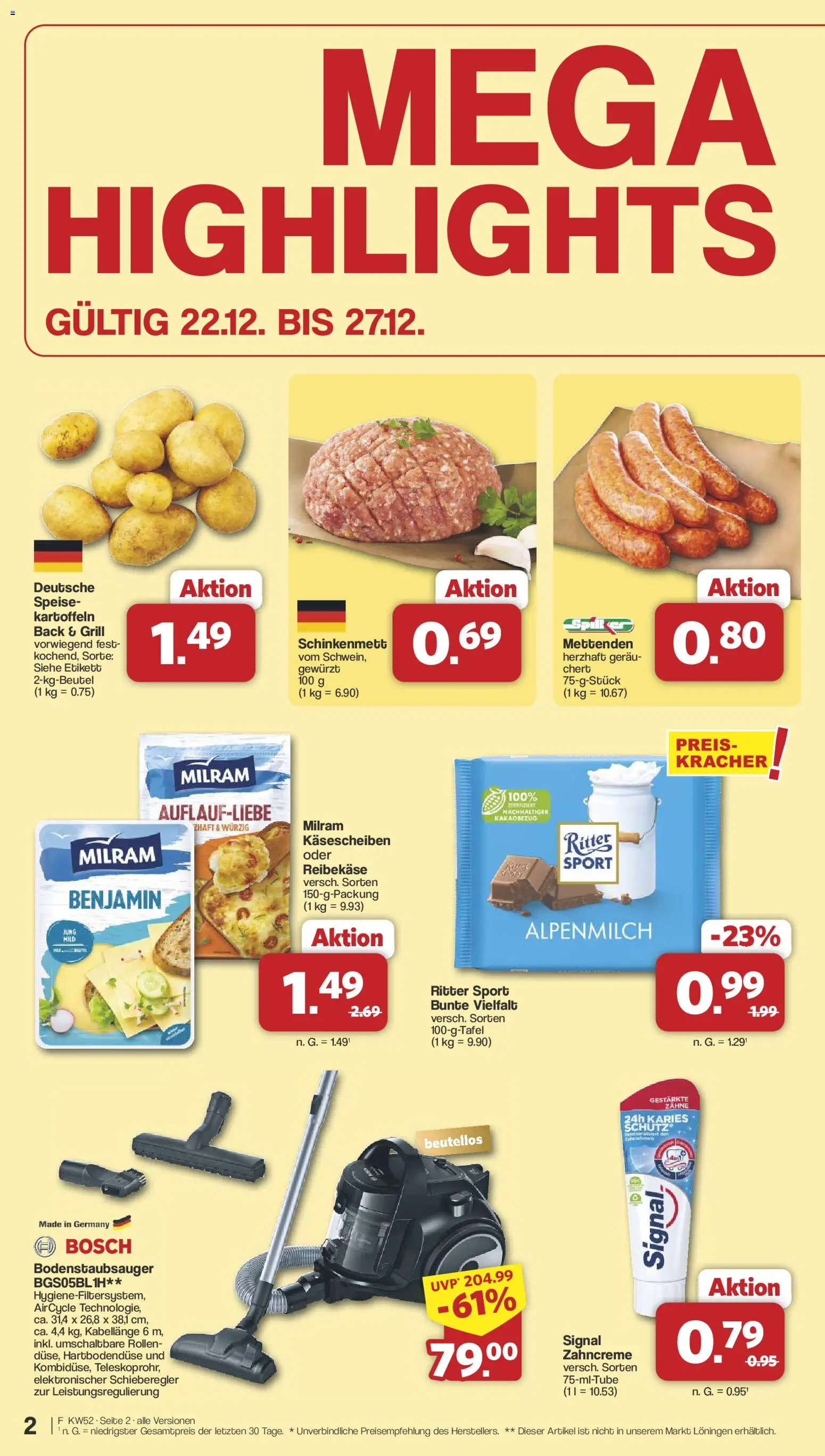 Famila Nordwest Prospekt 	 – gültig ab 22.12.2025 | Seite: 2 | Produkte: Bosch, Ritter sport, Kartoffeln, Reibekase