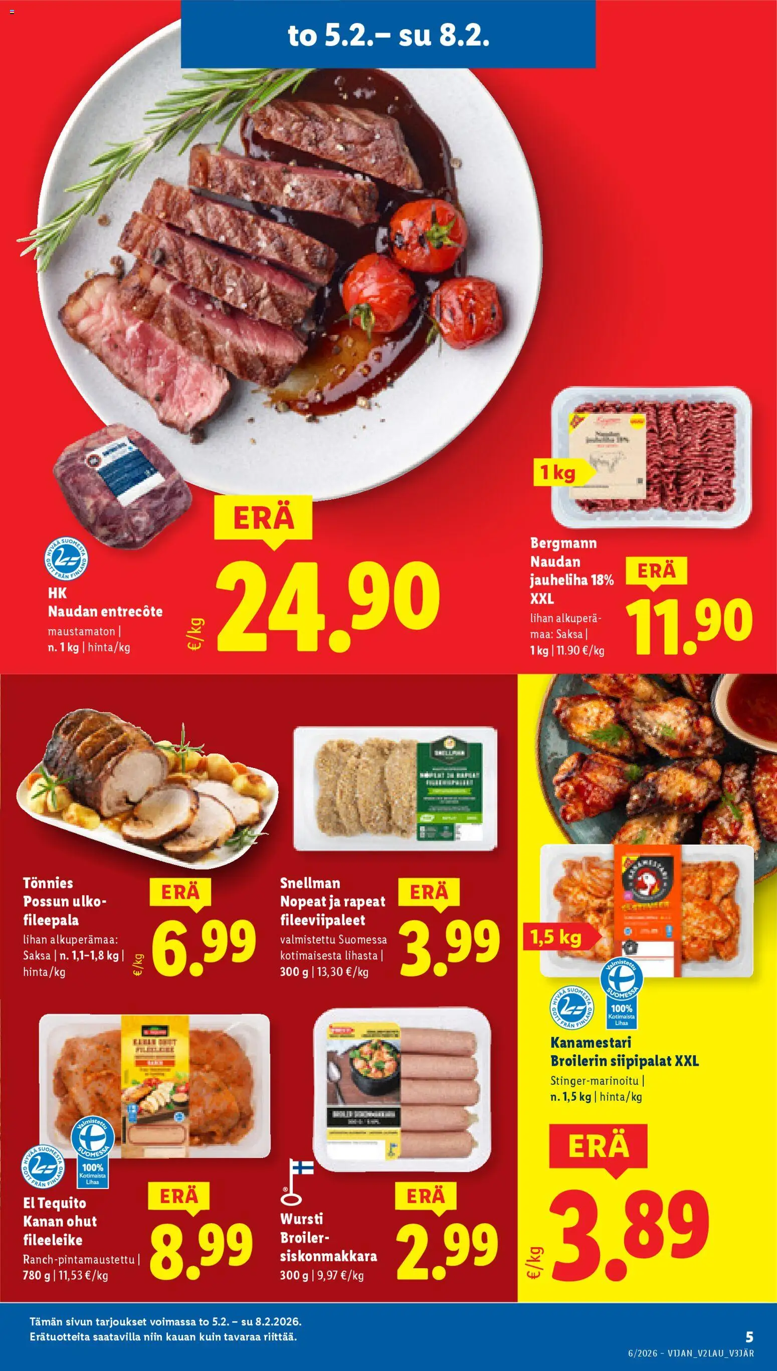 Lidl tarjoukset – voimassa 05.02.2026 alkaen | Sivu: 5 | Tuotteet: Jauheliha, Entrecote