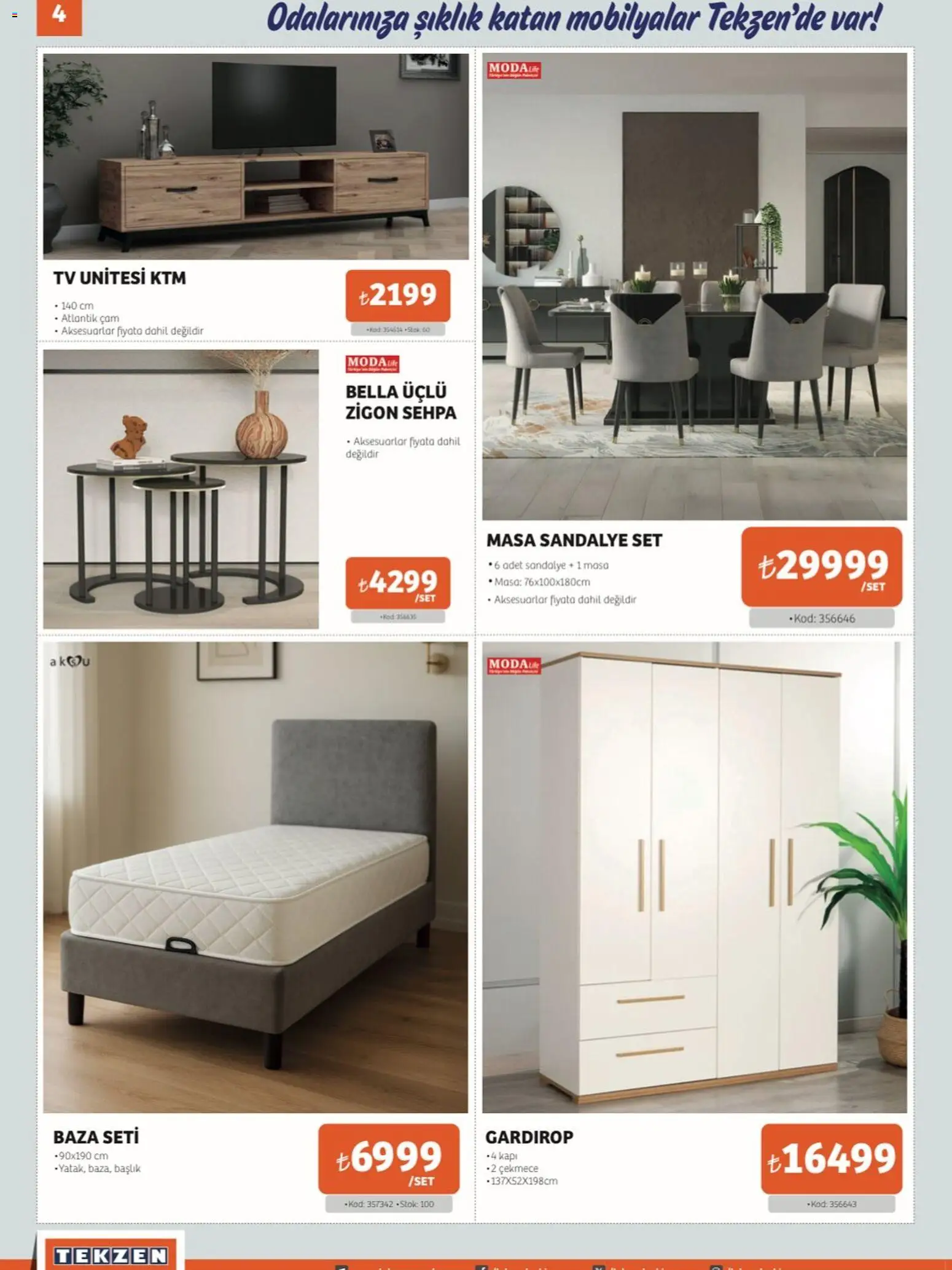 Tekzen Katalog - 01.11.2025 tarihinden itibaren geçerlidir | Sayfa: 4 | Ürünler: TV ünitesi, Sandalye, Gardırop, TV