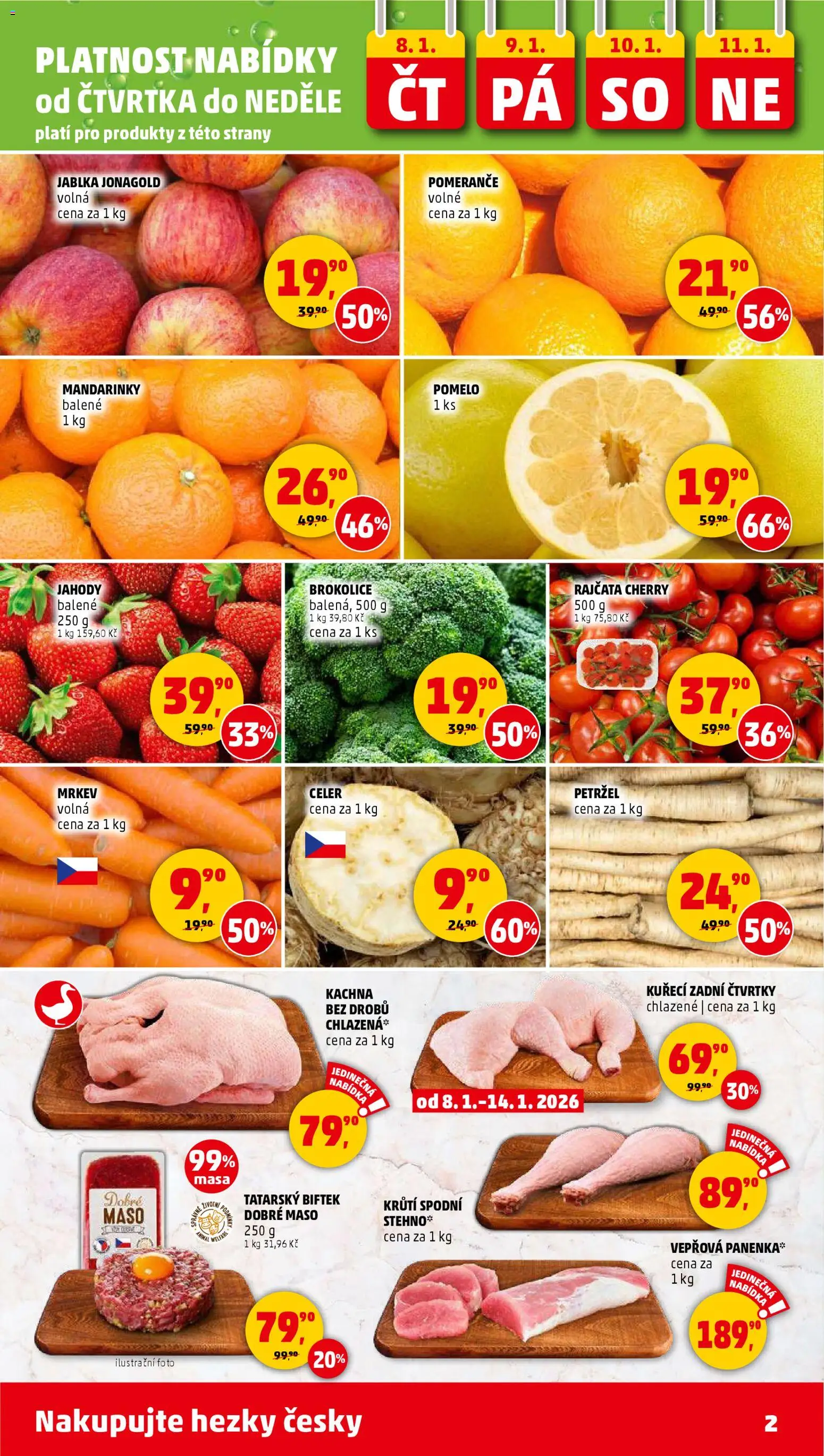 Penny Market leták - Čtvrtečník od 08.01.2026 | Strana: 2 | Produkty: Jahody, Mandarinky, Tatarský biftek, Celer