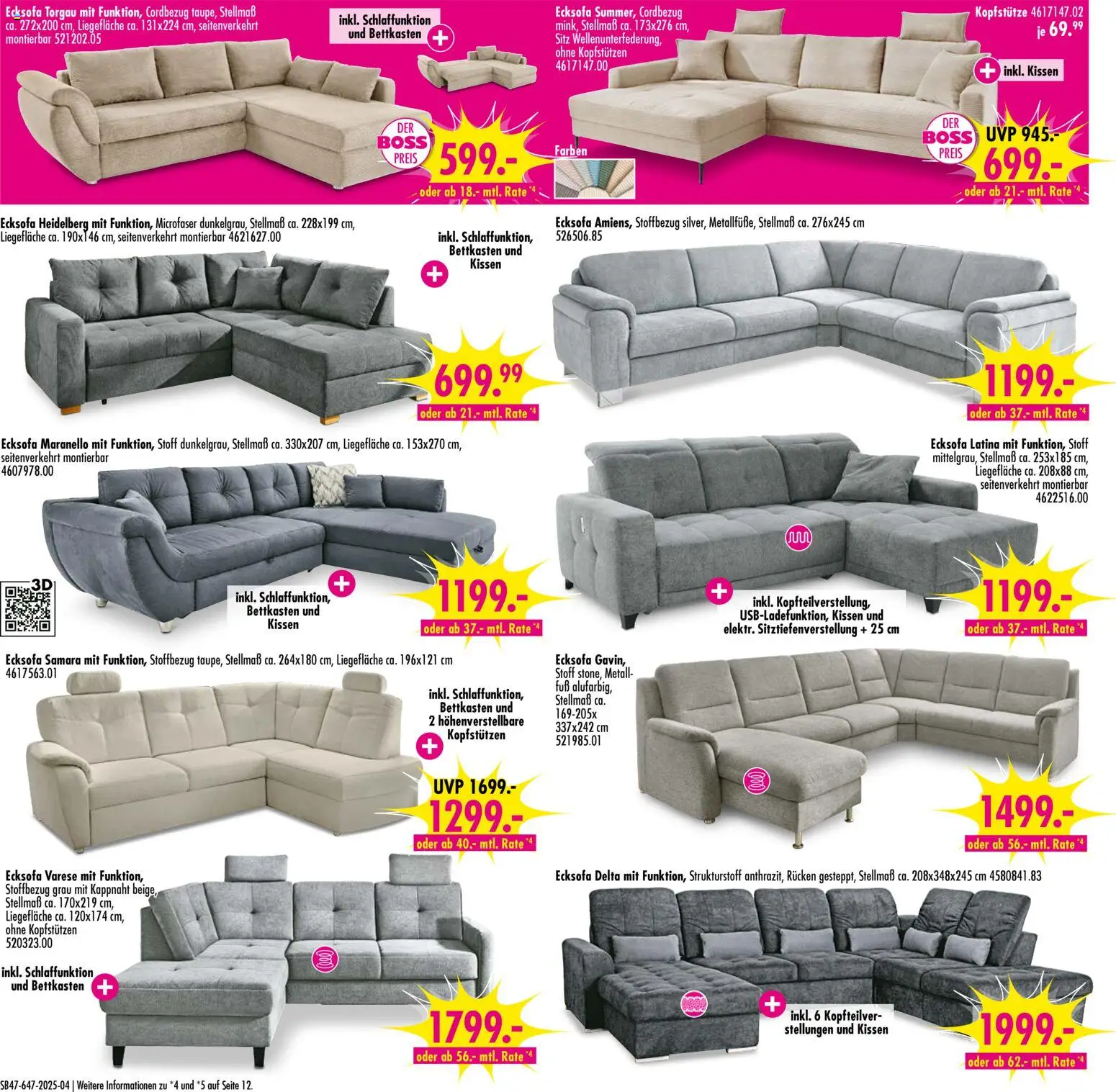 SB Möbel Boss Prospekt Neubrandenburg – gültig ab 15.11.2025 | Seite: 4 | Produkte: Ecksofa, Kissen
