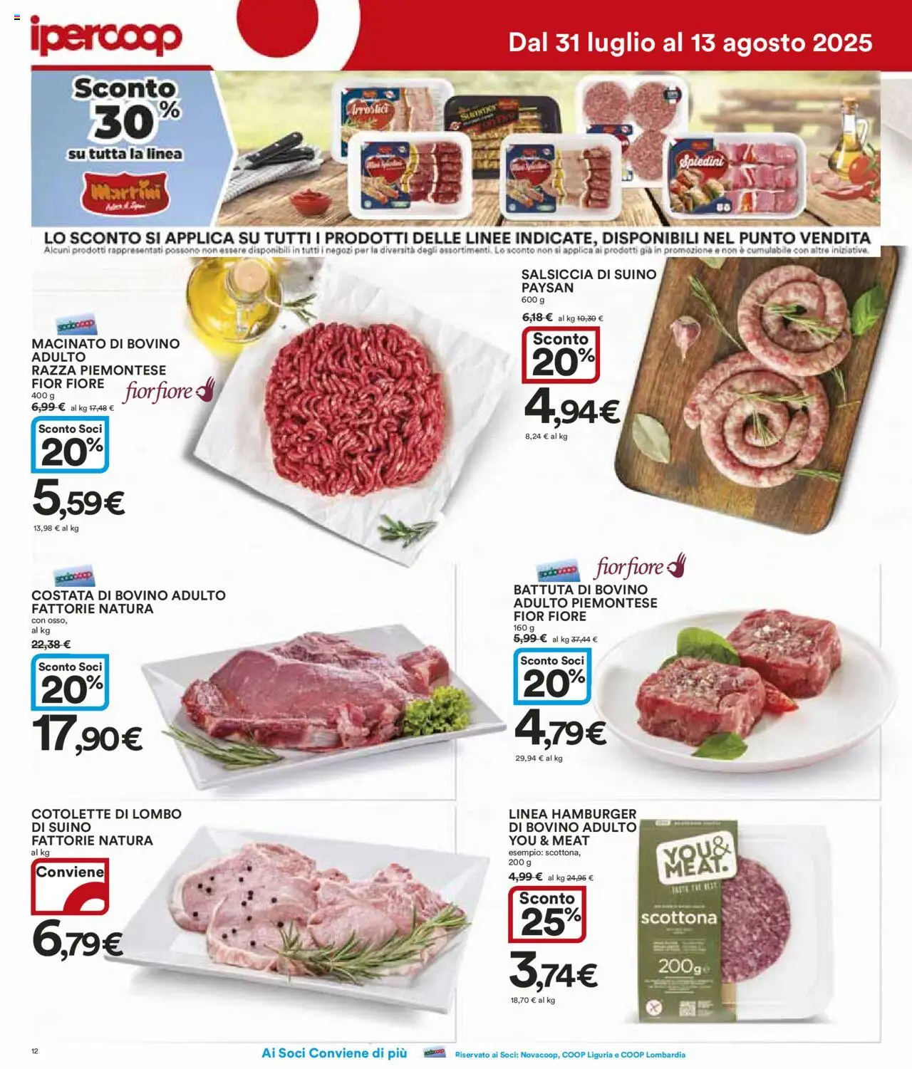 Volantino Ipercoop del 31.07.2025 | Pagina: 12 | Prodotti: Bovino, Suino, Salsiccia, Spiedini