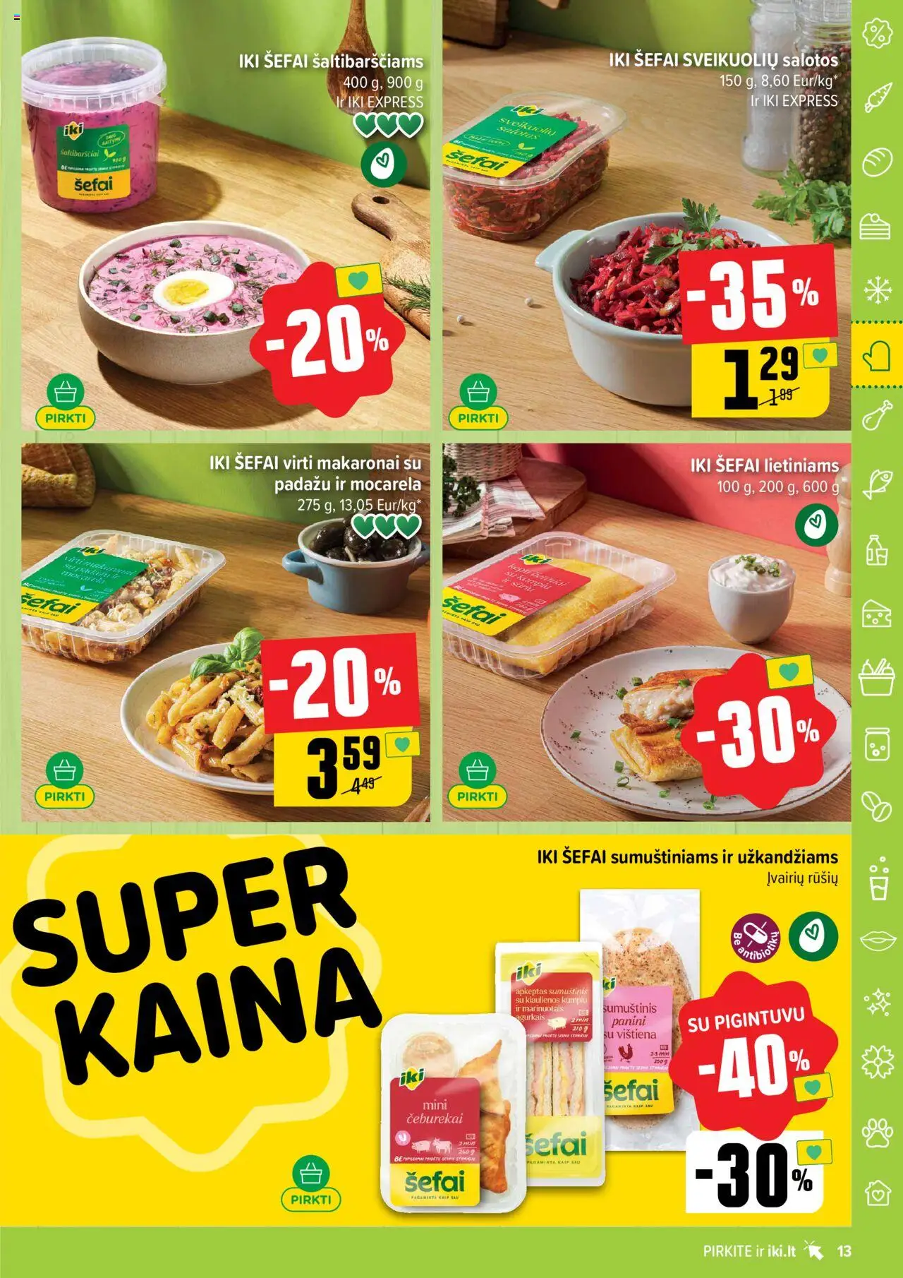 IKI - Leidinys│galioja nuo 21.07.2025 | Puslapis: 13 | Prekių: Salotos, Sumuštinis, Vištiena, Makaronai