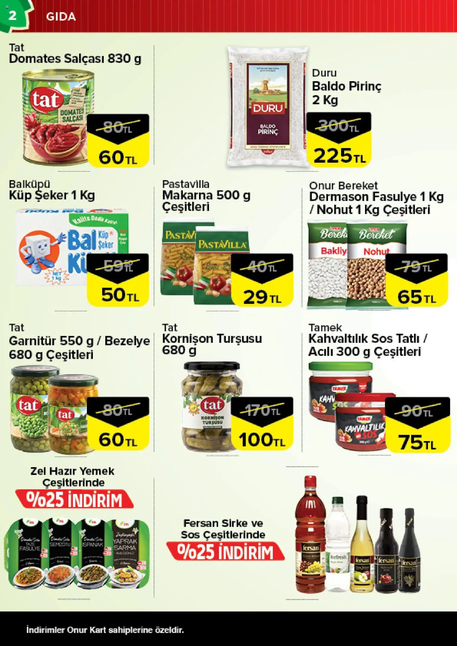 Onur Market Katalog -Trakya - 13.01.2026 tarihinden itibaren geçerlidir | Sayfa: 2 | Ürünler: Sirke, Domates, Hazır yemek, Bezelye