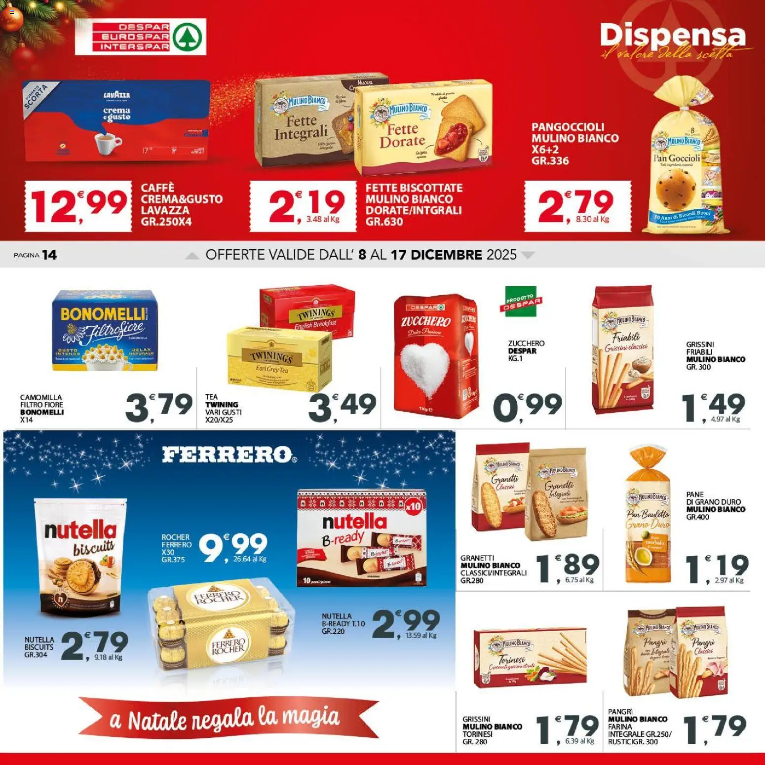 Volantino Interspar del 08.12.2025 | Pagina: 14 | Prodotti: Caffè, Nutella, Fette biscottate, Lavazza