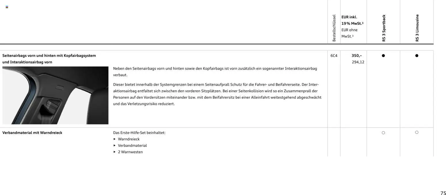 Audi RS 3 Sportback / RS 3 Limousine – gültig ab 28.10.2025 | Seite: 75