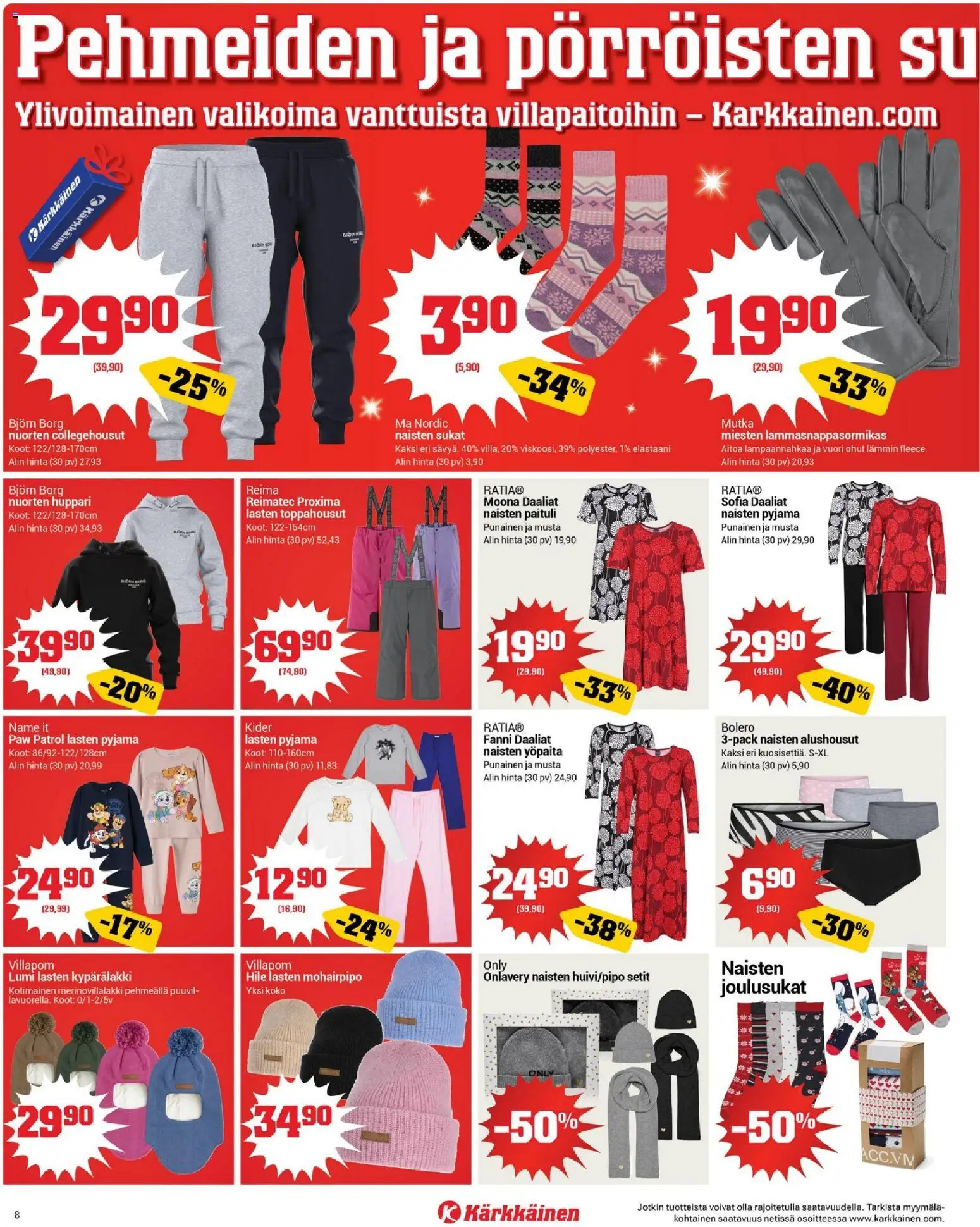 Kärkkäinen tarjoukset – voimassa 10.12.2025 alkaen | Sivu: 8 | Tuotteet: Huppari, Sukat, Pyjama, Alushousut
