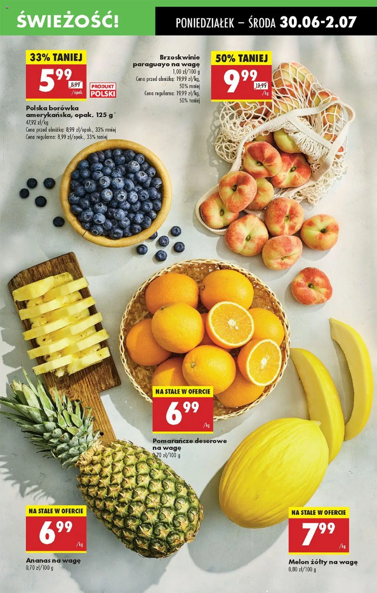 Biedronka gazetka od 30.06.2025 | Strona: 23 | Produkty: Melon, Pomarańcze, Ananas, Brzoskwinie