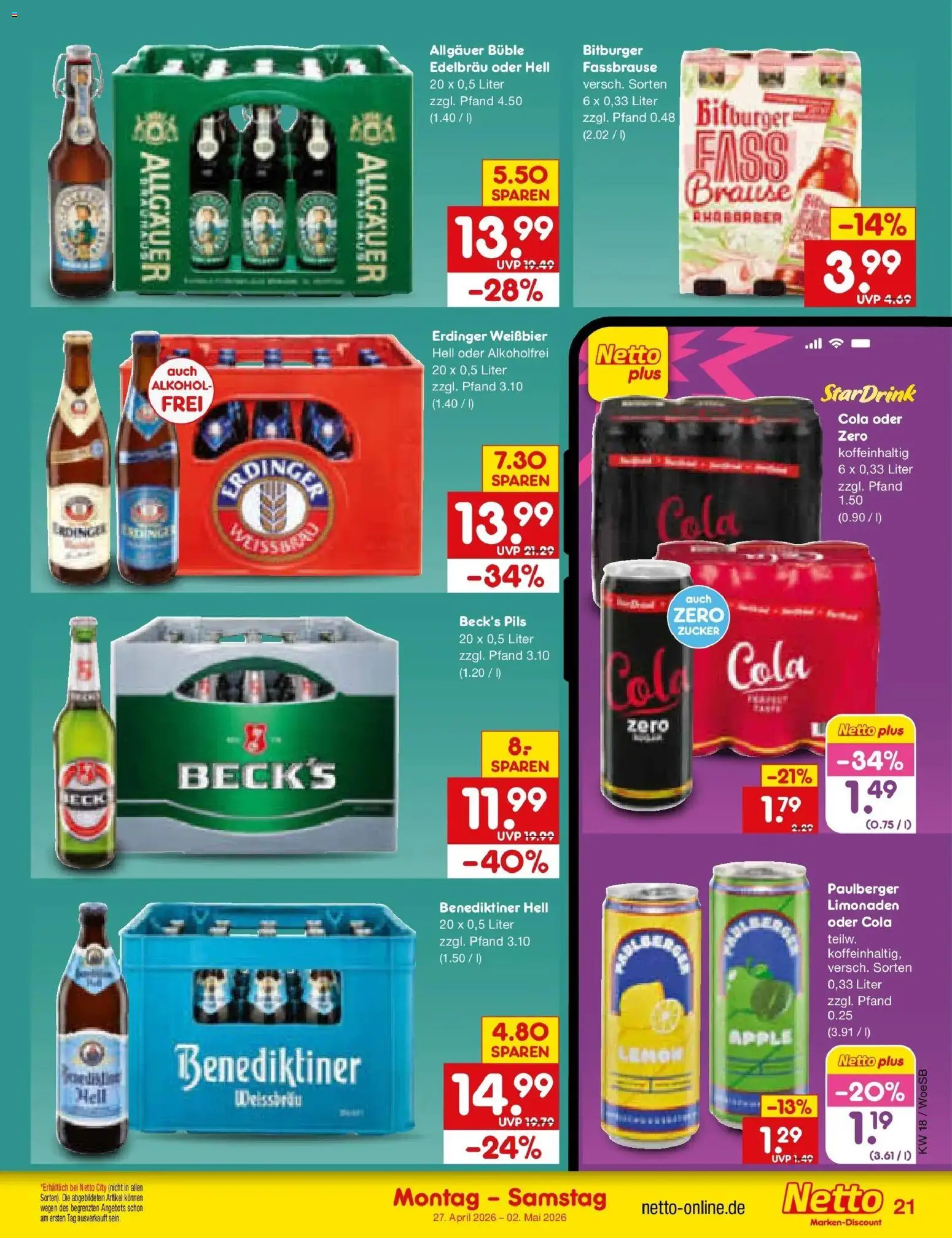 Netto Marken-Discount Prospekt Gemmingen	 – gültig ab 27.04.2026 | Seite: 25 | Produkte: Cola, Apple, Zucker, Fassbrause