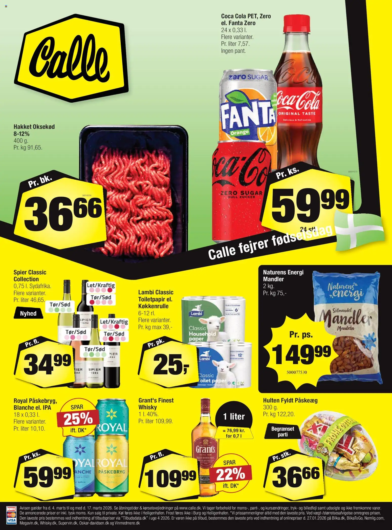 Calle tilbudsavis – gyldig fra 04.03.2026 | Side: 1 | Produkter: Coca Cola, Oksekød, Whisky, Fanta