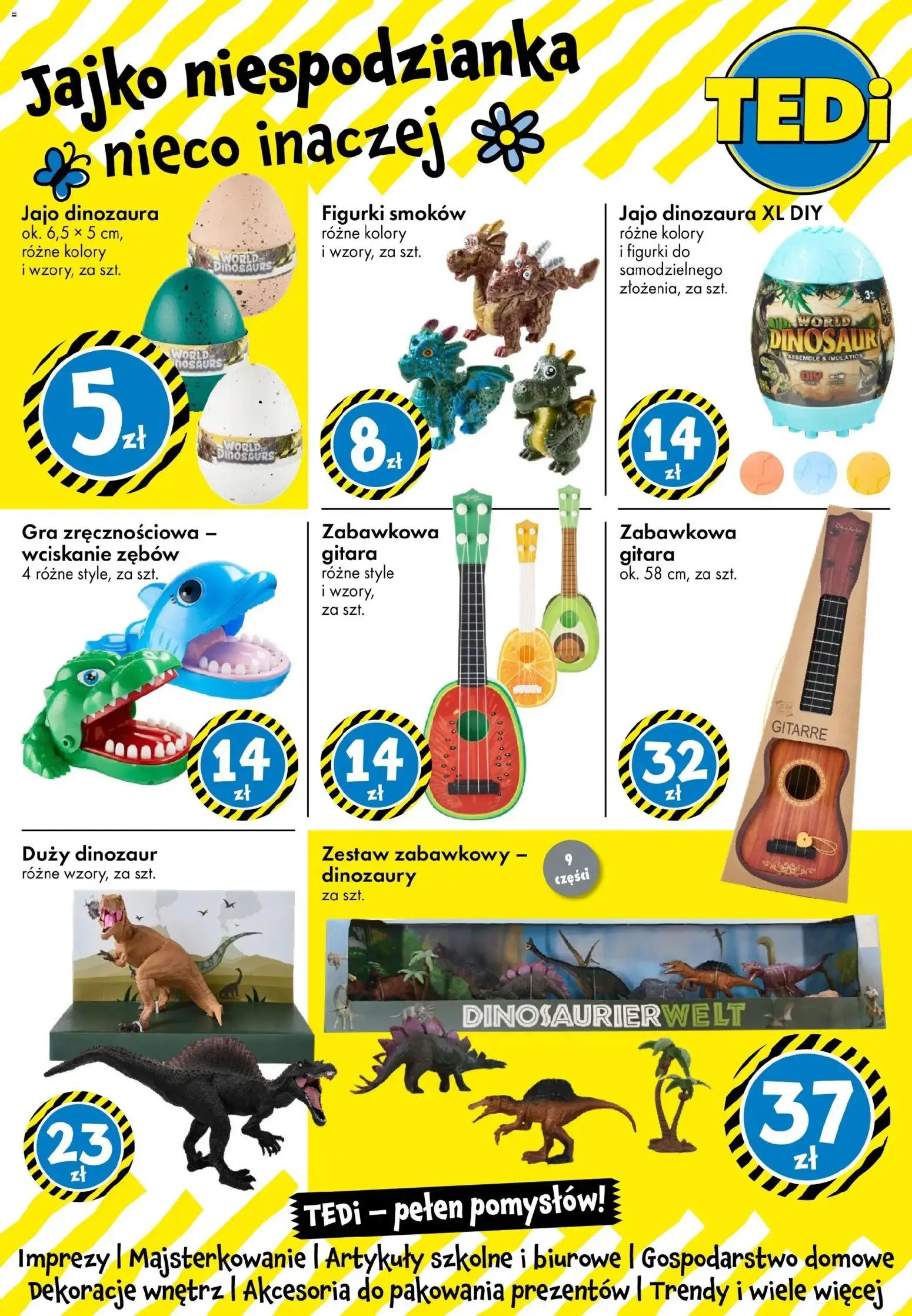 TEDi gazetka od 06.03.2026 | Strona: 23 | Produkty: Gra, Jajo dinozaura, Jajko niespodzianka, Artykuły szkolne