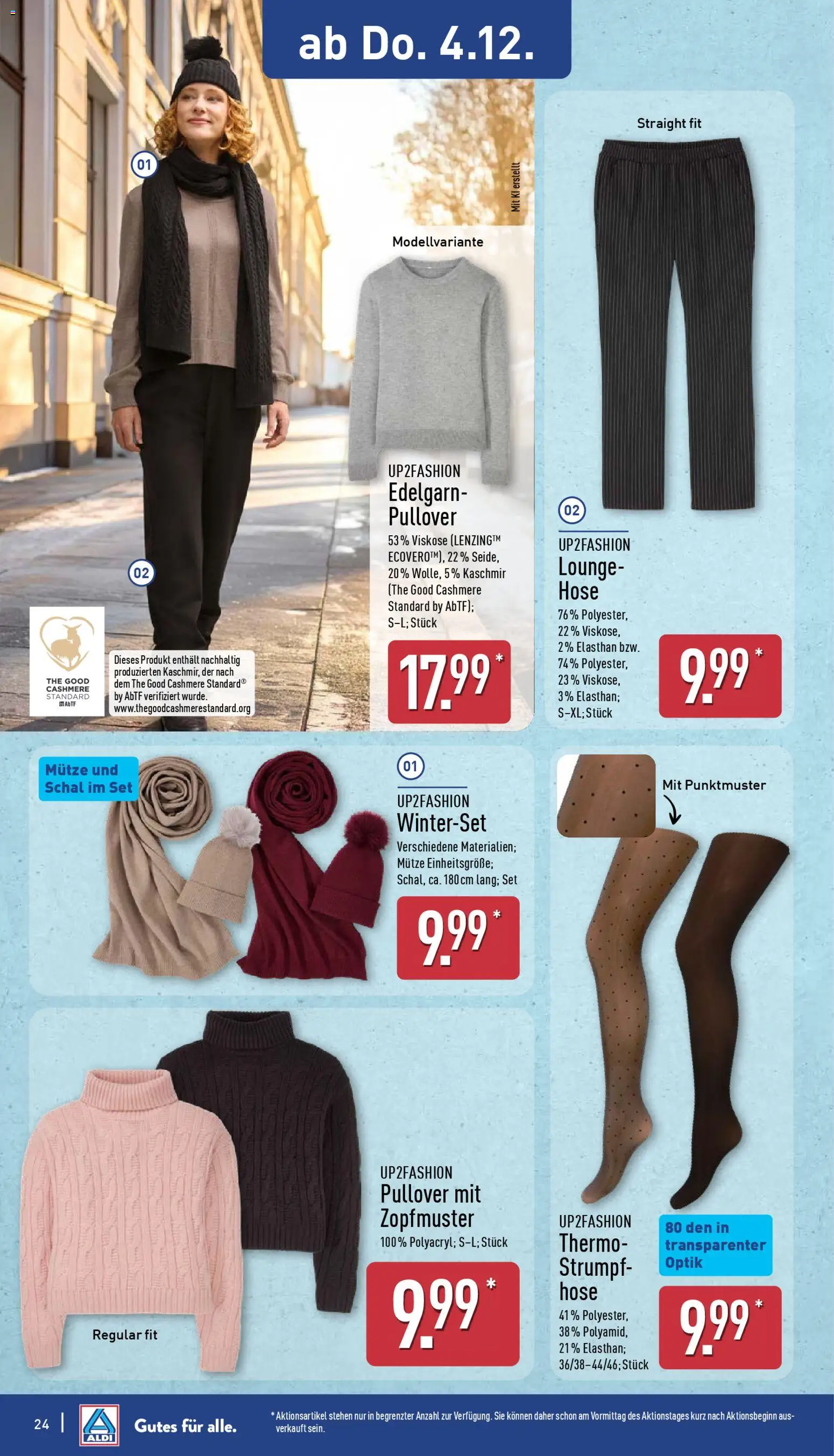 Aldi Prospekt 	 – gültig ab 01.12.2025 | Seite: 24 | Produkte: Up2fashion, Pullover, Hose, Schal