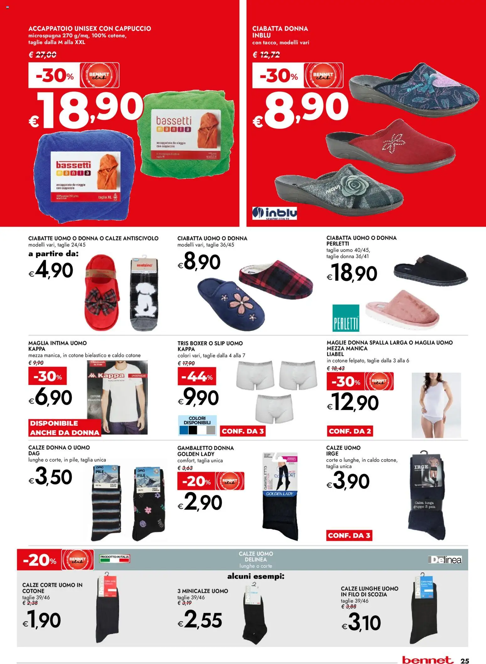 Volantino bennet del 06.11.2025 | Pagina: 25 | Prodotti: Accappatoio, Slip, Boxer, Cappuccio