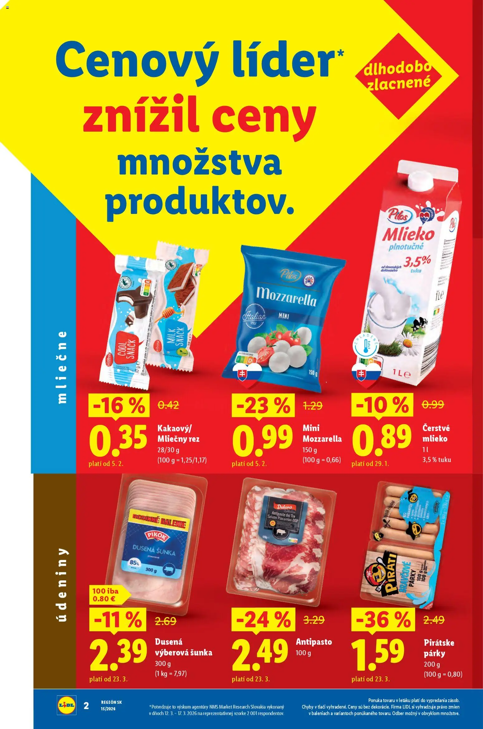 Nové Lidl akcie – leták je platný od 06.04.2026 | Strana: 2 | Produkty: Mlieko, Šunka, Mozzarella, Párky