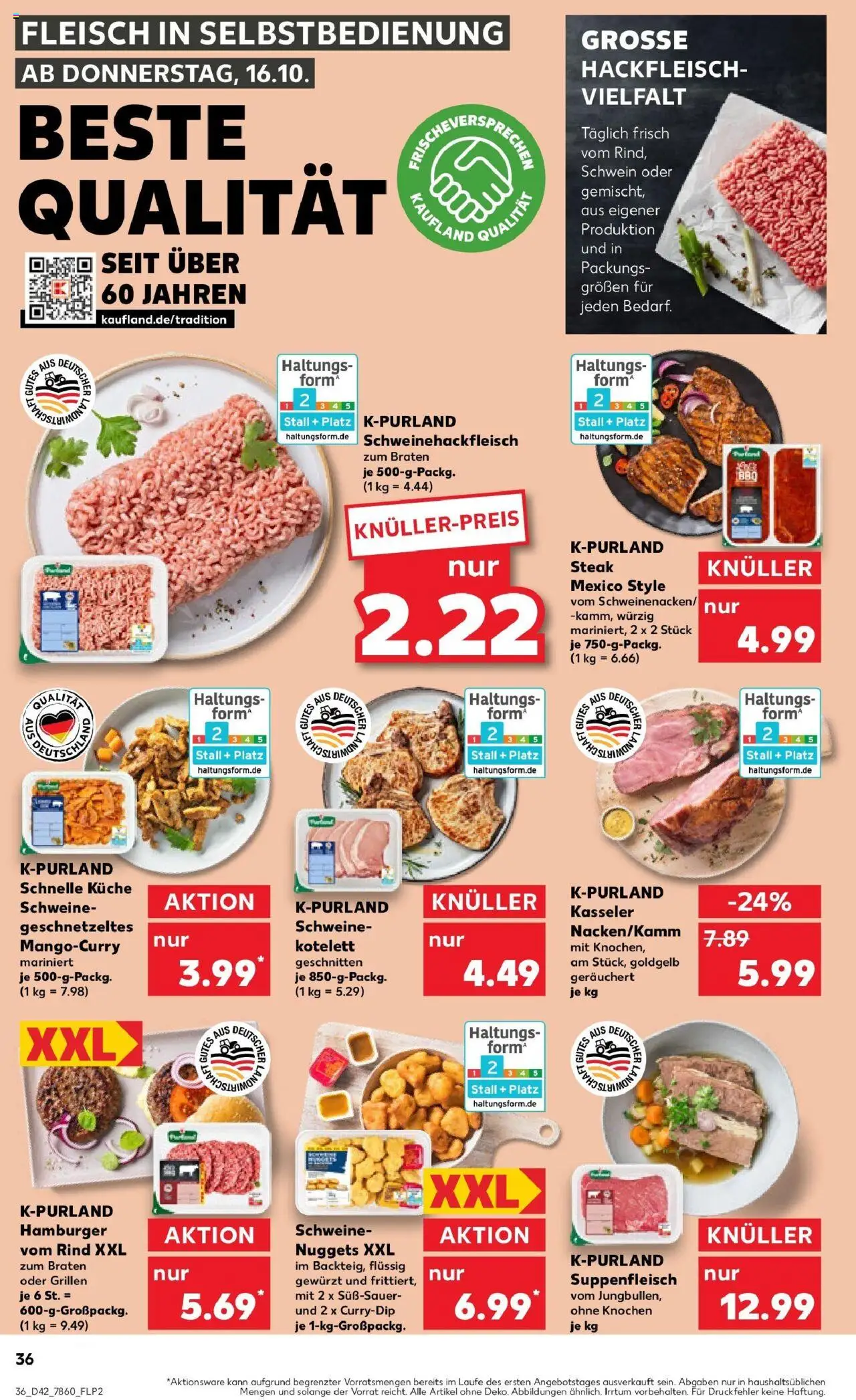 Kaufland prospekt Ehingen (Donau)	 – gültig ab 19.10.2025 | Seite: 36 | Produkte: Suppenfleisch, Steak, Fleisch, Hackfleisch