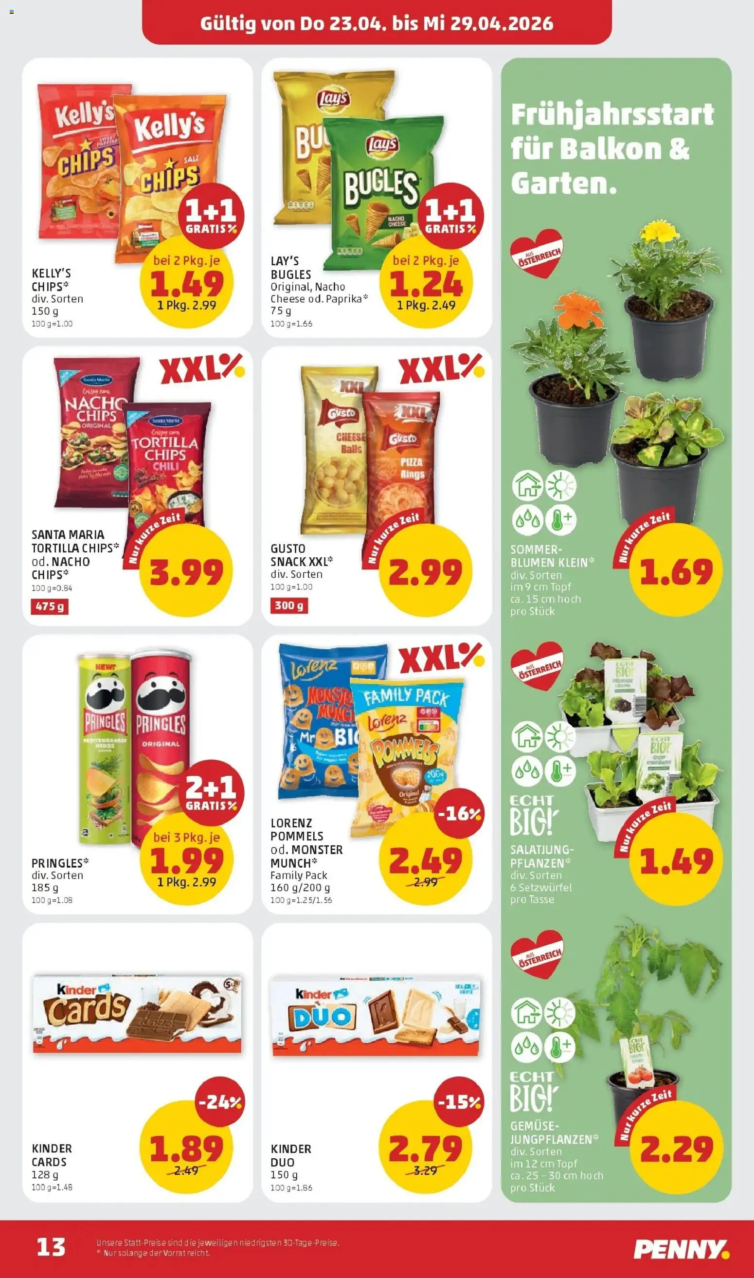 Penny Markt Die ganze Woche sparen gültig ab 23.04.2026 | Seite: 13 | Produkte: Chips, Gemüse, Salz, Chili