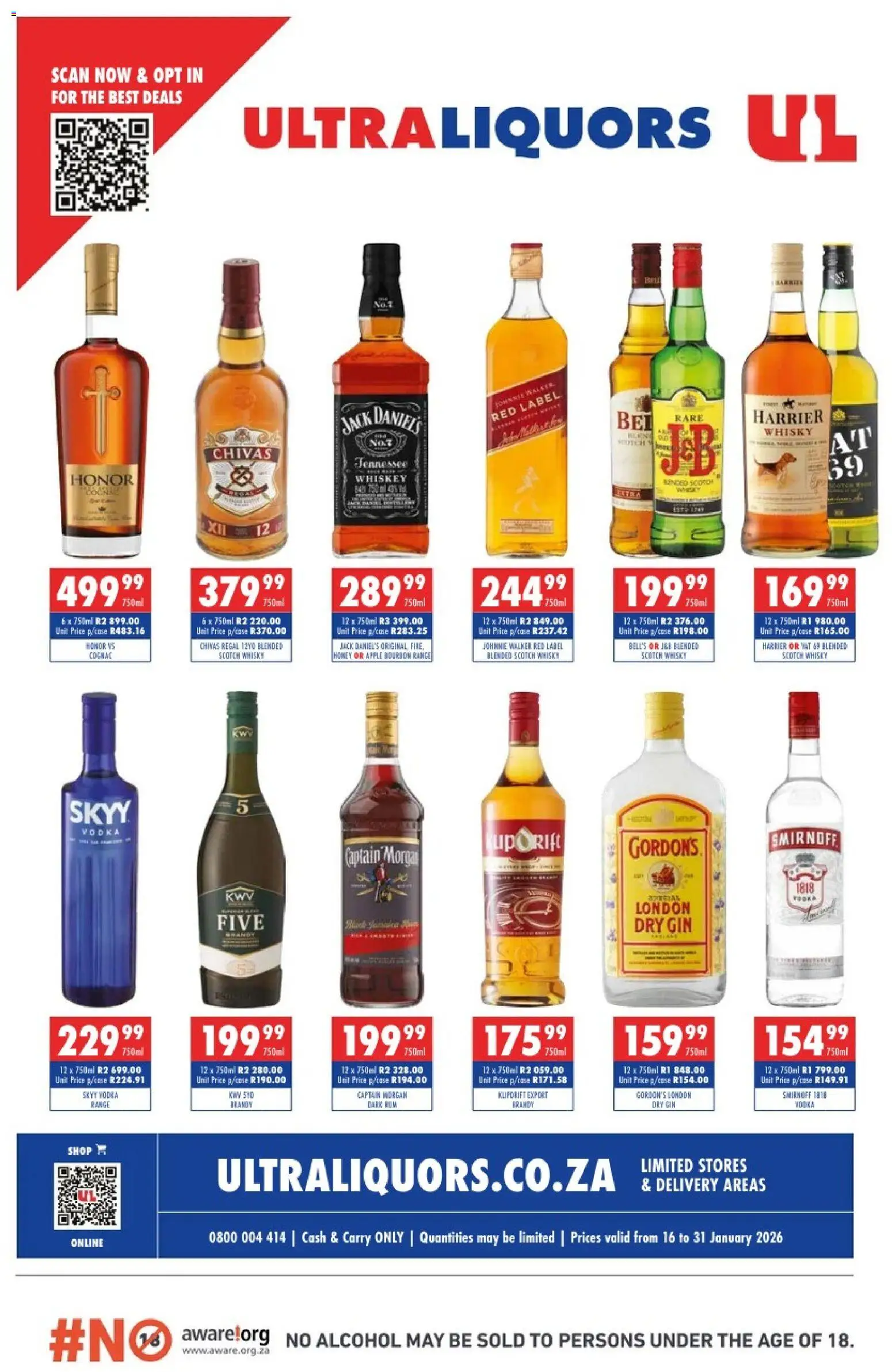 New Ultra Liquors catalogue – valid from 16.01.2026 | Page: 1 | Products: Brandy, Blender, Gin, Vodka