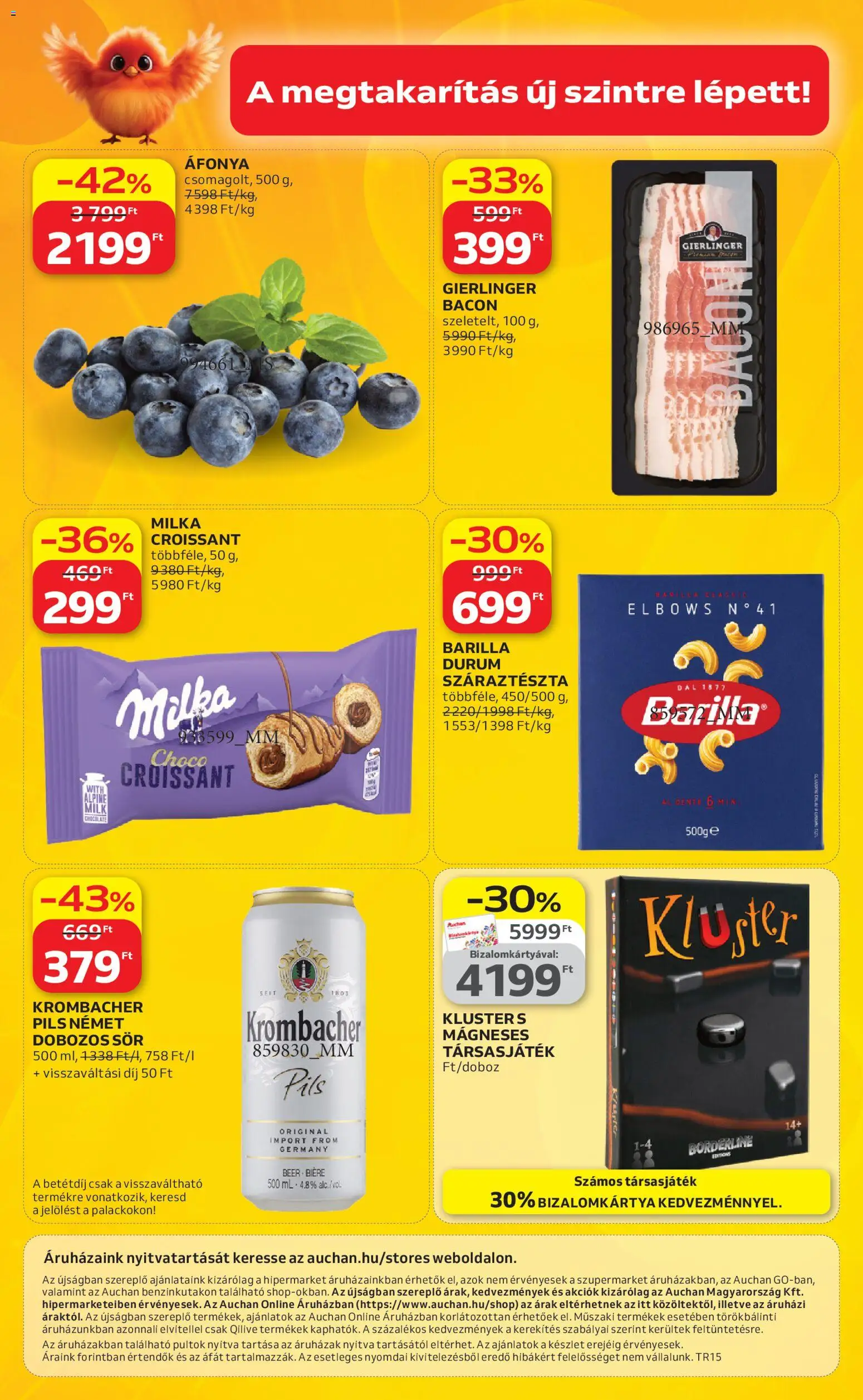 Auchan akciós ujság - amely érvényes a következő dátumtól: 09.04.2026 | Oldal: 42 | Termékek: Áfonya, Bacon, Dobozos sör, Sör