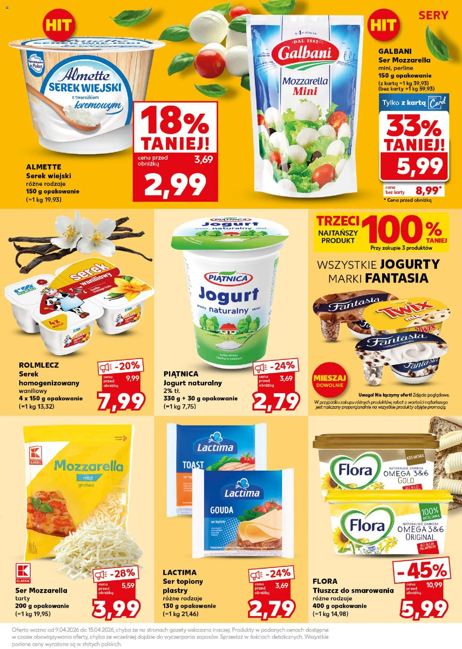 Kaufland Polsko leták - Mocny start od 13.04.2026 | Strana: 25 | Produkty: Omega, Jogurty, Karty, Mozzarella