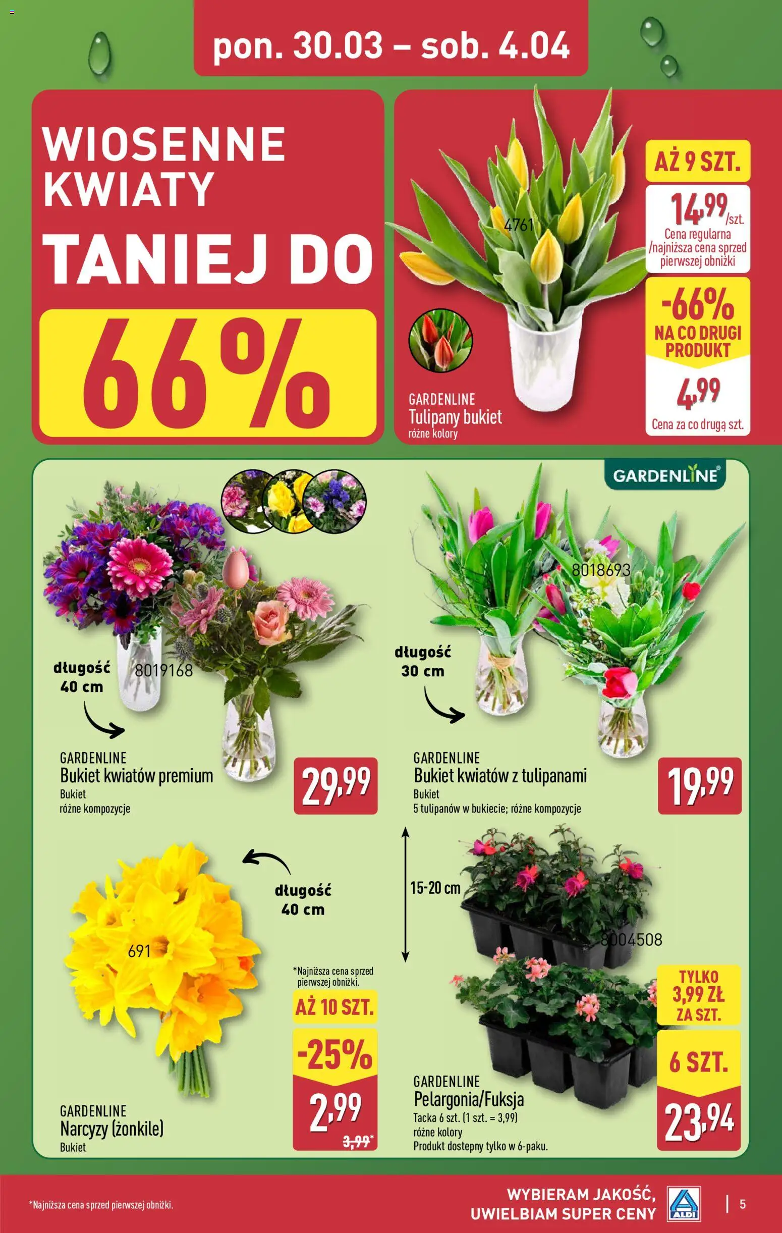 Aldi gazetka od 30.03.2026 | Strona: 5 | Produkty: Tulipany, Kwiaty