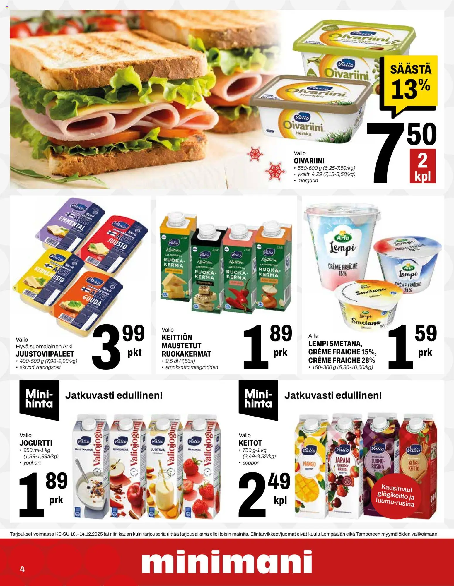 Minimani tarjoukset – voimassa 10.12.2025 alkaen | Sivu: 4 | Tuotteet: Smetana, Juusto, Jogurtti, Kerma