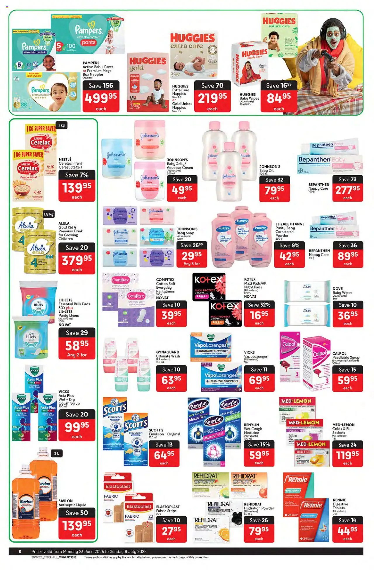 Makro Specials │ valid from 23.06.2025 | Page: 8 | Products: Pads, Antiseptic liquid, Syrup, Nappies