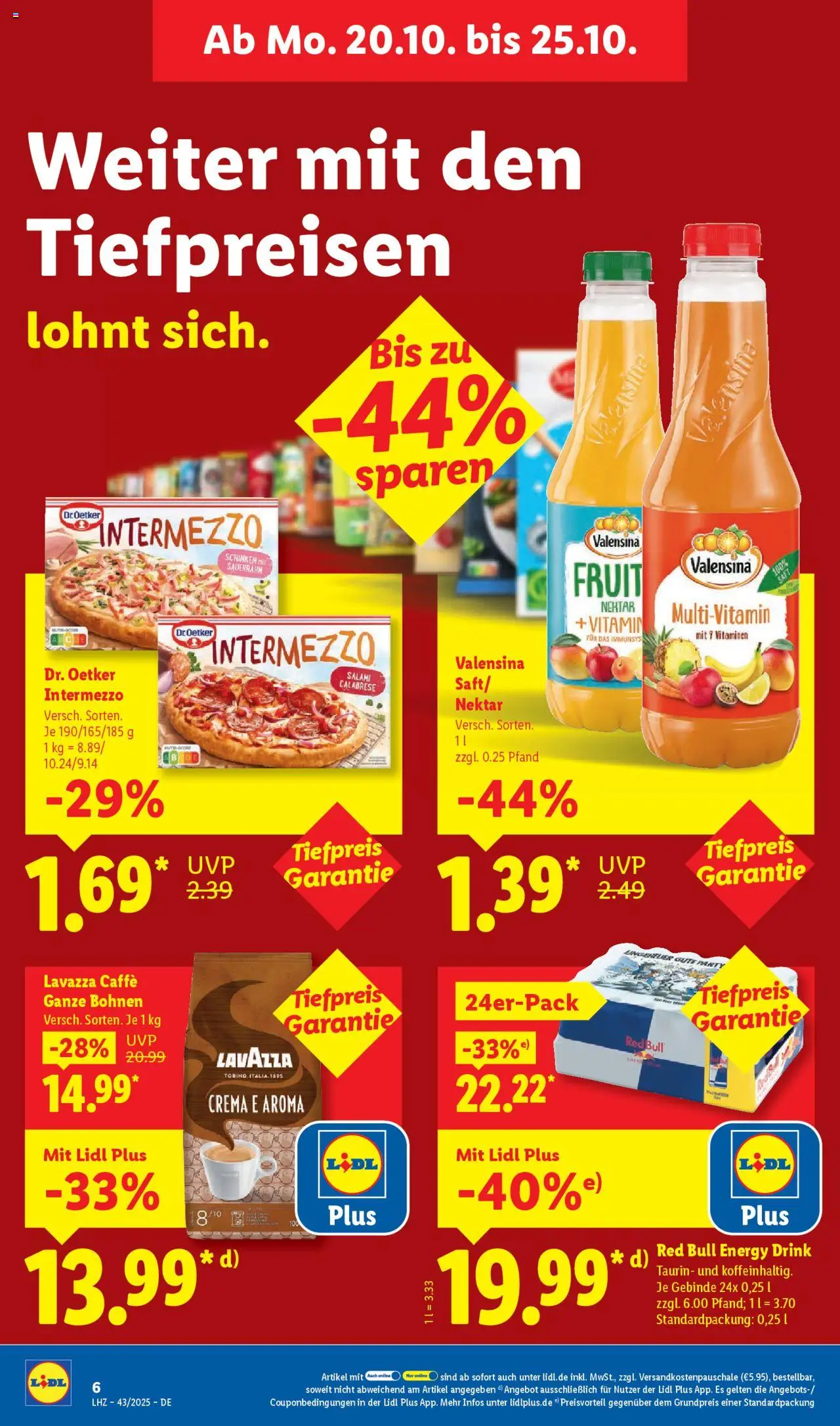 Lidl Prospekt Kornwestheim – gültig ab 20.10.2025 | Seite: 14 | Produkte: Energy, Valensina, Schinken, Saft