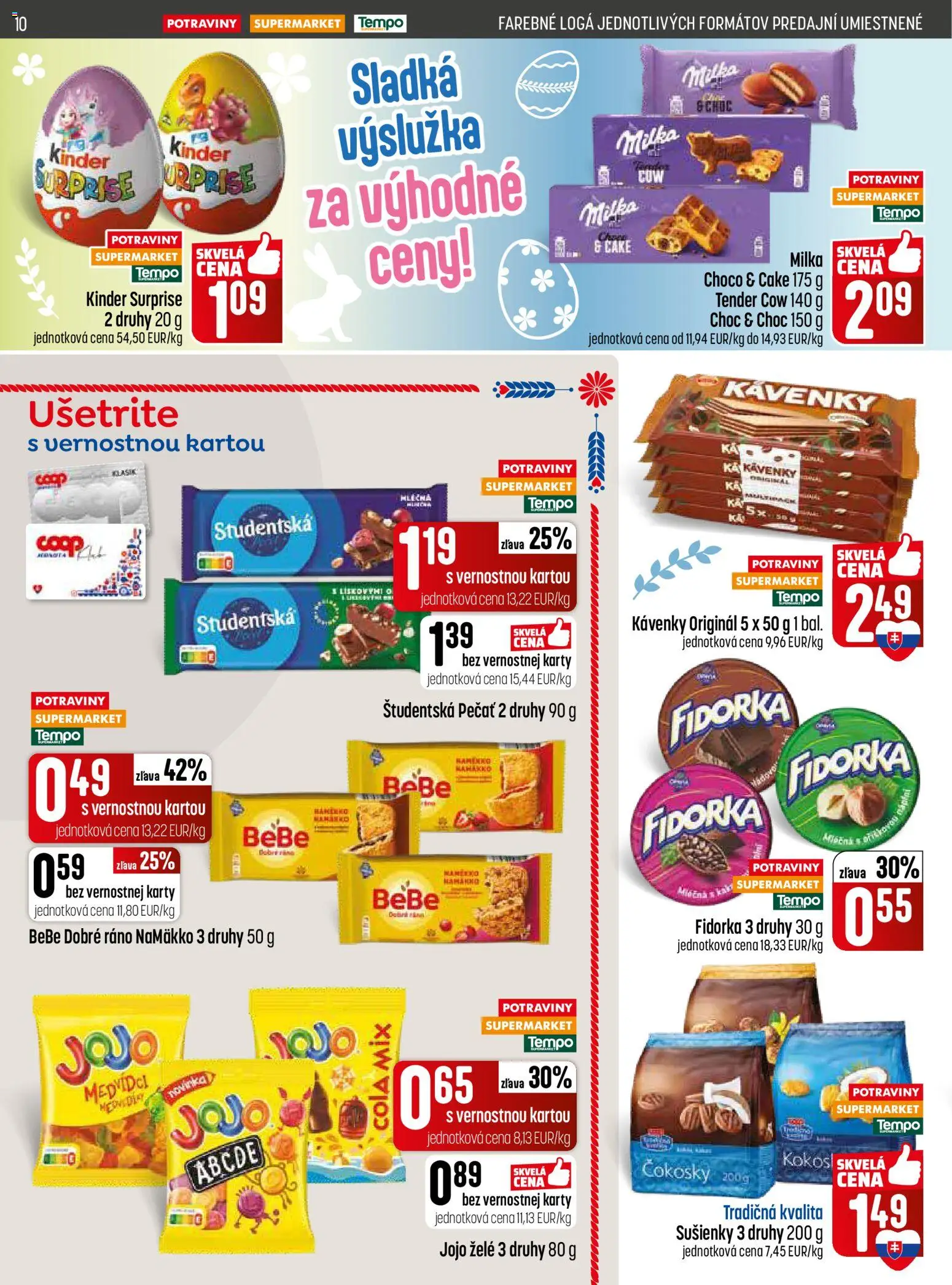 Nové COOP Jednota akcie – leták je platný od 19.03.2026 | Strana: 10 | Produkty: Kinder, Študentská pečať, Milka, Cola