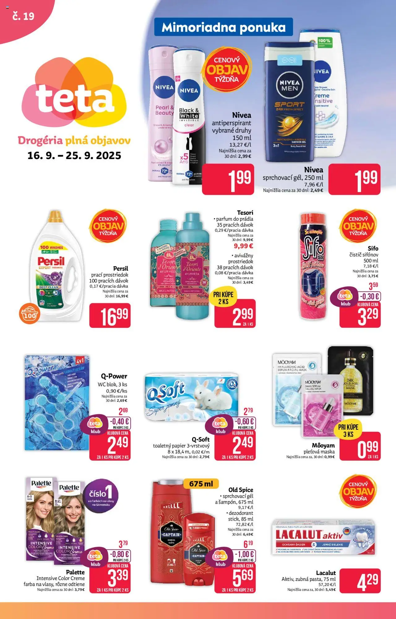 Nové Teta drogerie akcie – leták je platný od 16.09.2025 | Strana: 1 | Produkty: Wc, Maska, Dezodorant, Antiperspirant