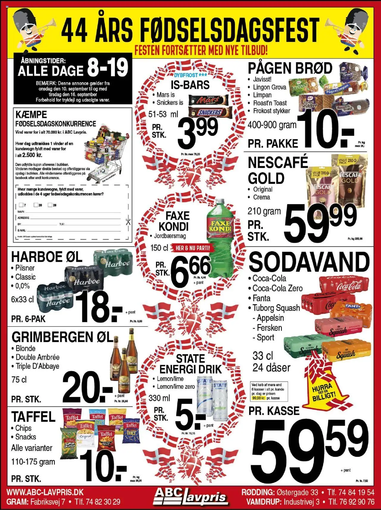 Abc Lavpris tilbudsavis – gyldig fra 10.09.2025 | Side: 1 | Produkter: Øl, Chips, Squash, Is