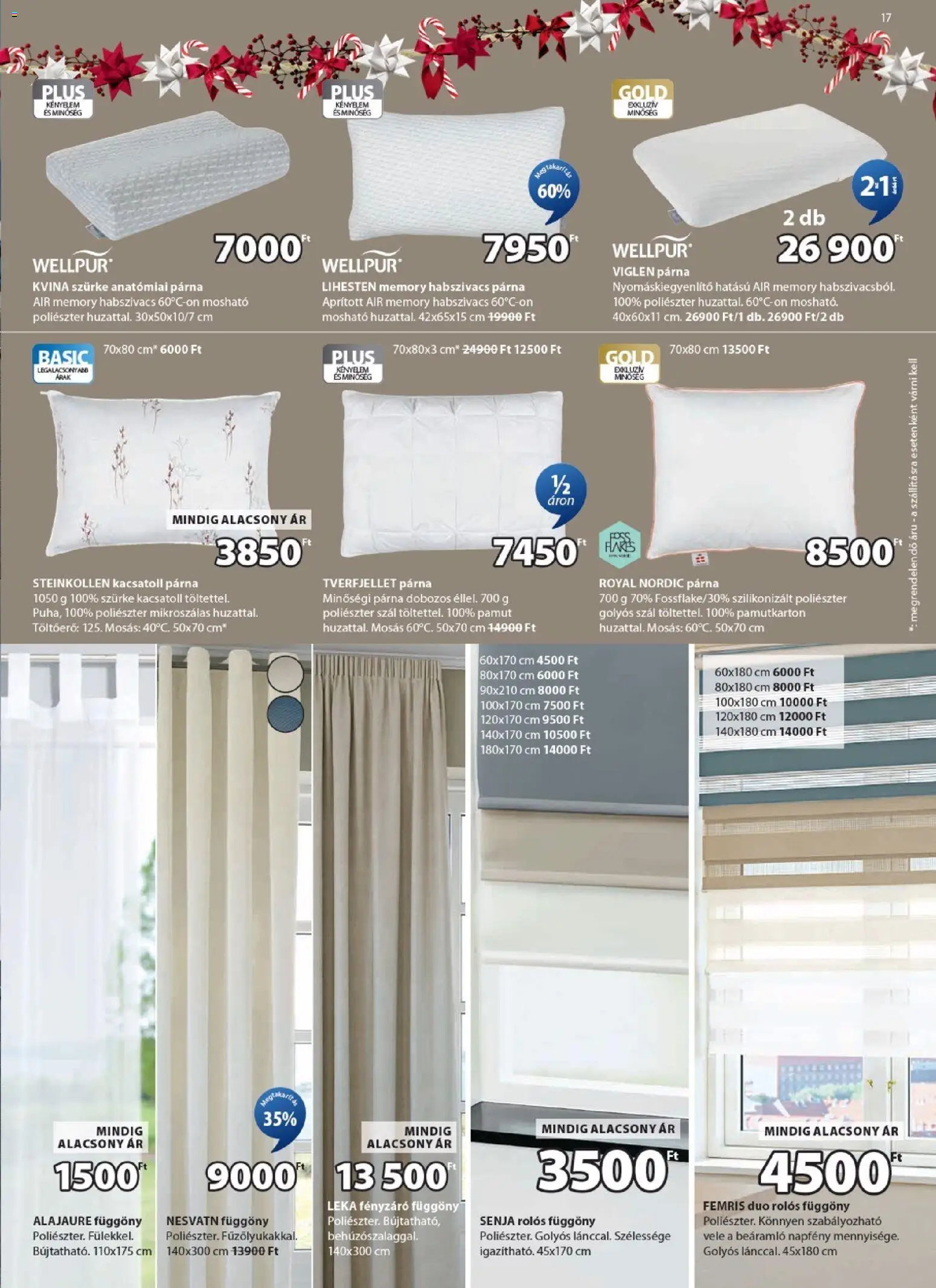 JYSK akciós ujság - amely érvényes a következő dátumtól: 10.12.2025 | Oldal: 17 | Termékek: Függöny, Párna