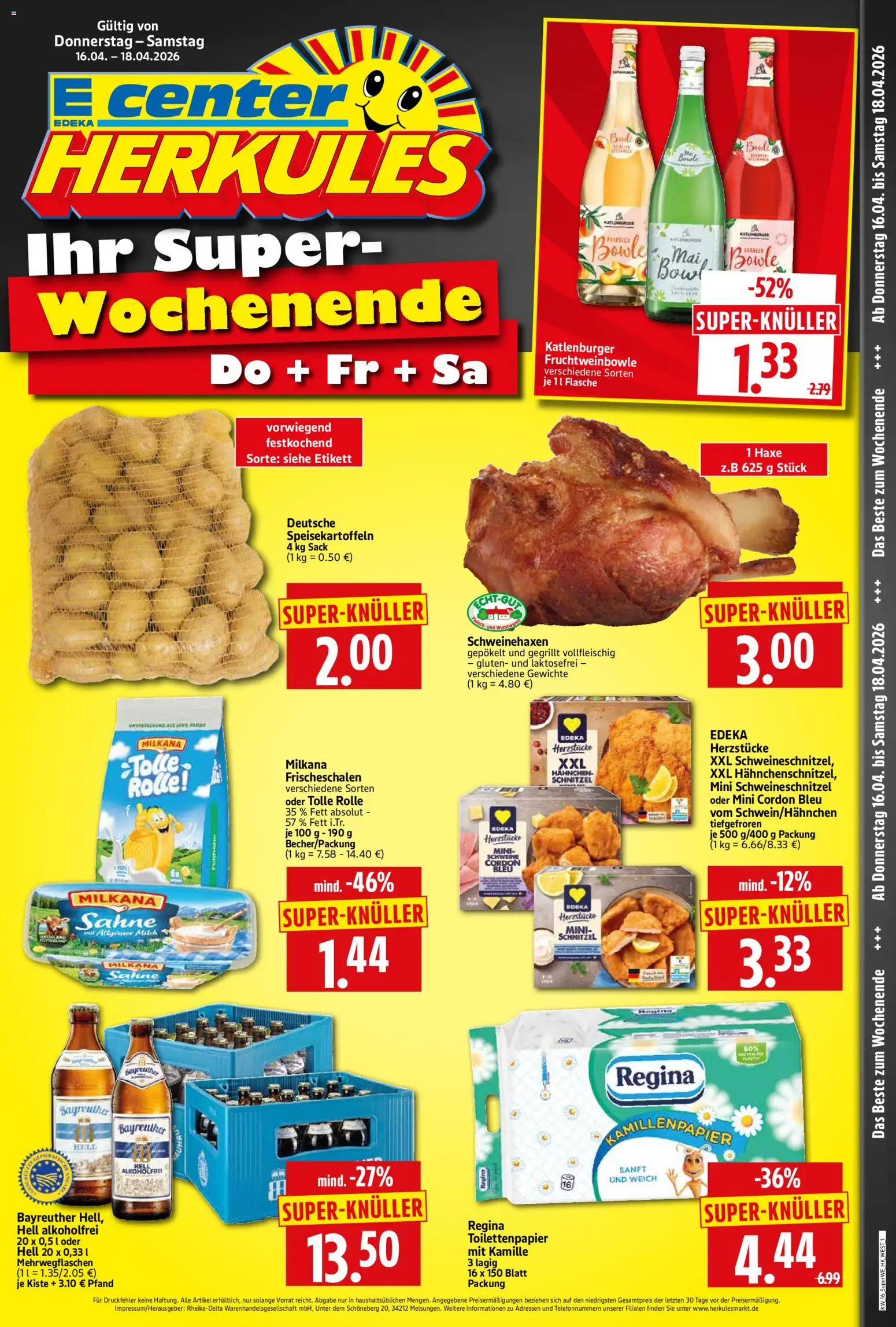HERKULES Sonderbeilage – gültig ab 16.04.2026 | Seite: 1 | Produkte: Milkana, Schnitzel, Sahne, Fleisch