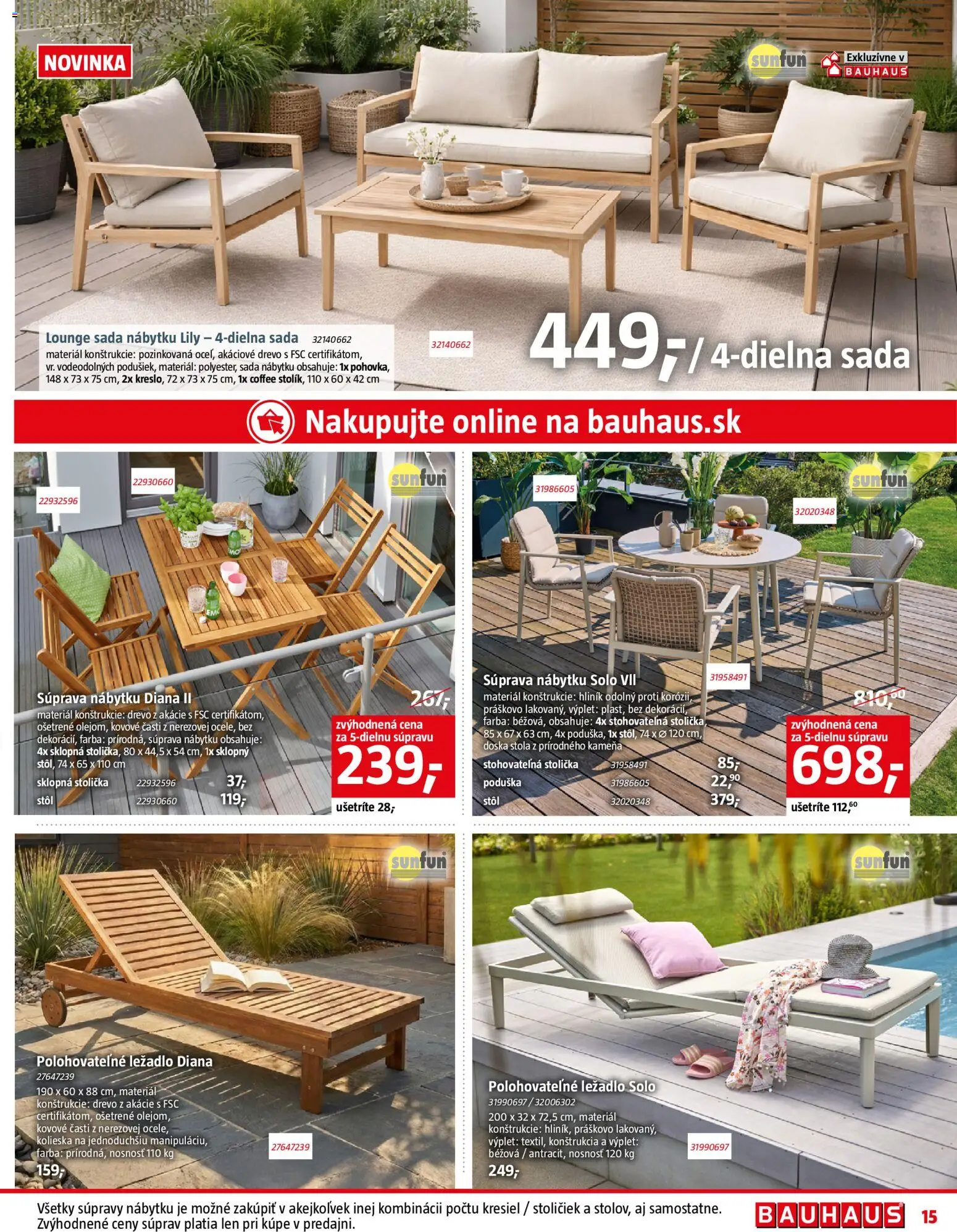 Nové Bauhaus akcie – leták je platný od 07.04.2026 | Strana: 15 | Produkty: Stôl, Ležadlo, Stolička