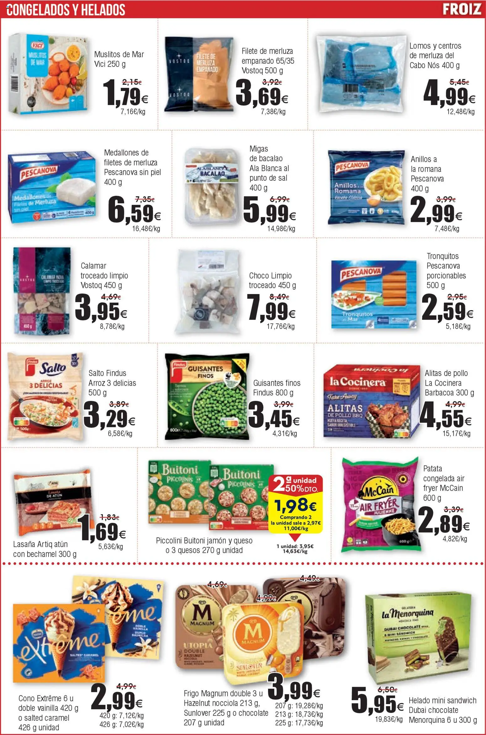 Froiz folleto │ válido desde el 07.01.2026 | Página: 4 | Productos: Jamón, Filetes de merluza, Helado, Lasaña