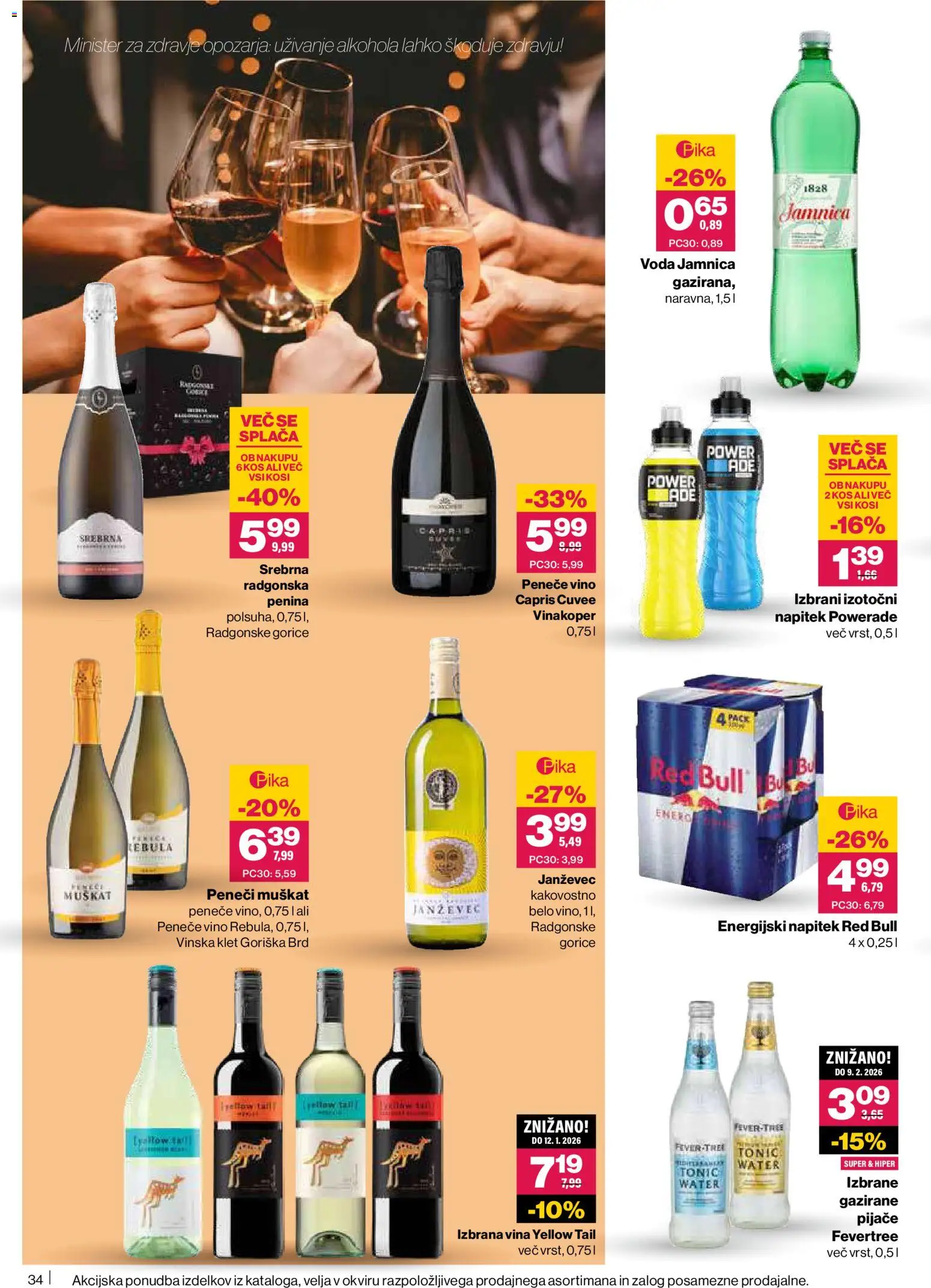 Novi Mercator katalog ponudbe – veljaven od 11.12.2025 | Stran: 34 | Izdelki: Penina, Energijski napitek, Vino, Voda