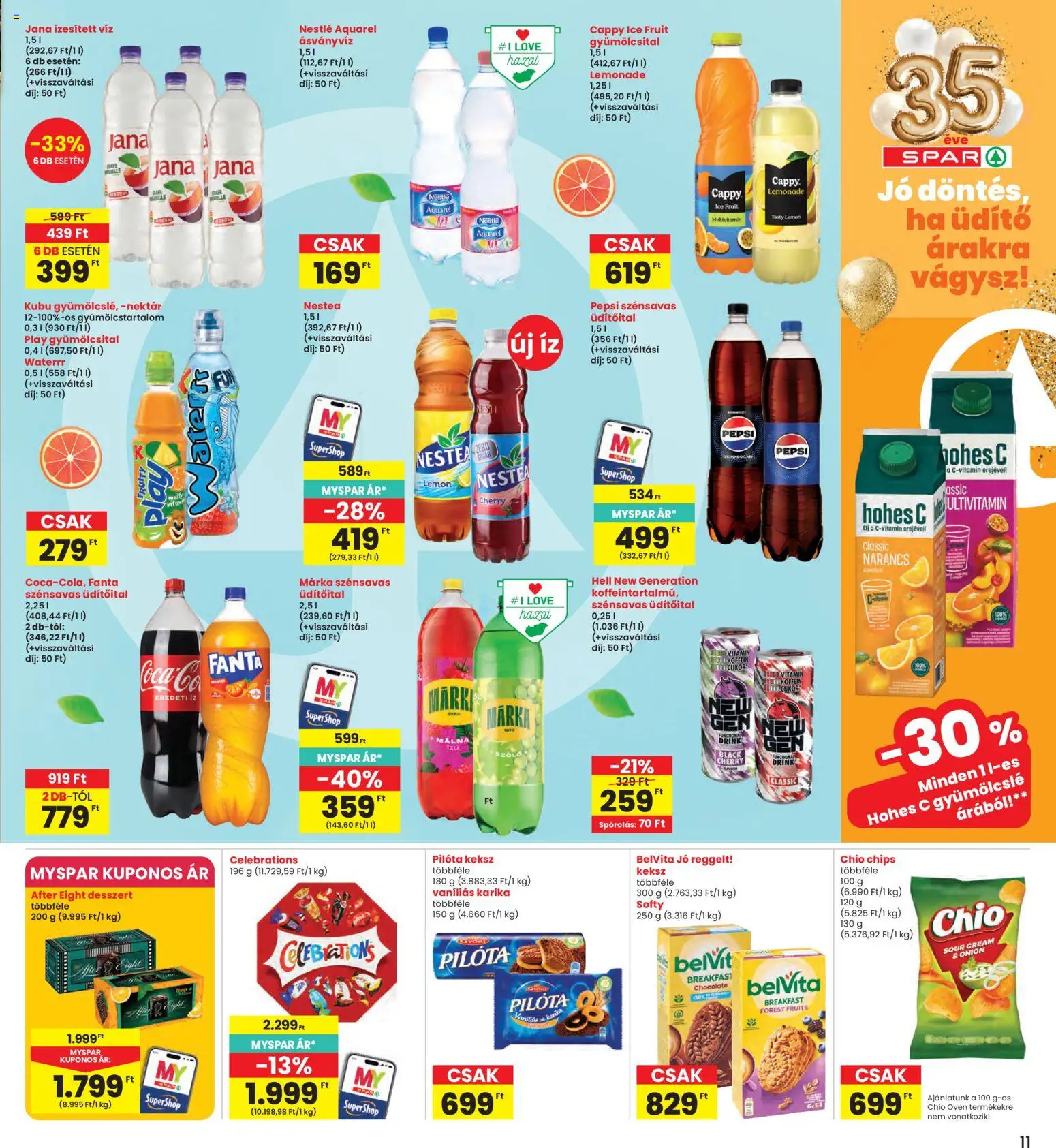 Interspar akciós ujság - amely érvényes a következő dátumtól: 23.04.2026 | Oldal: 11 | Termékek: Gyümölcslé, Gyümölcsital, Hohes c, Narancs