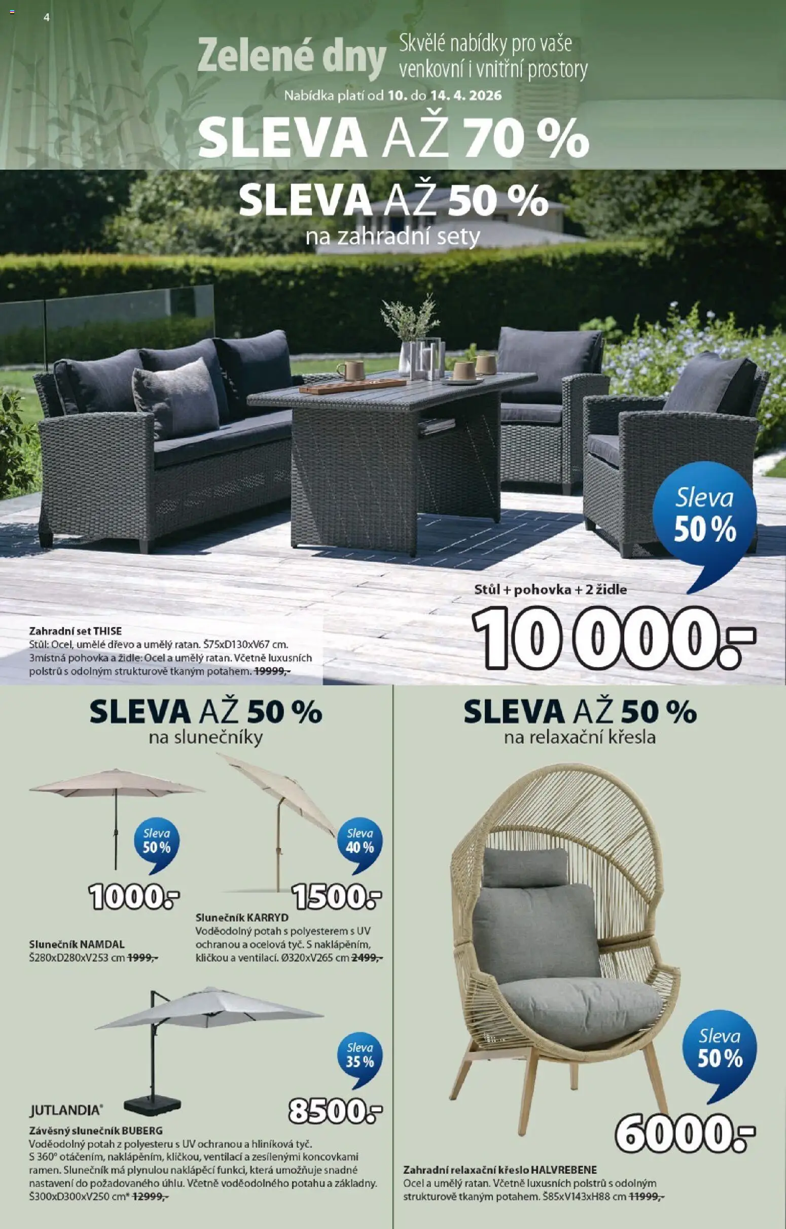 JYSK leták - Zelené dny od 10.04.2026 | Strana: 4 | Produkty: Křesla, Pohovka, Křeslo, Židle