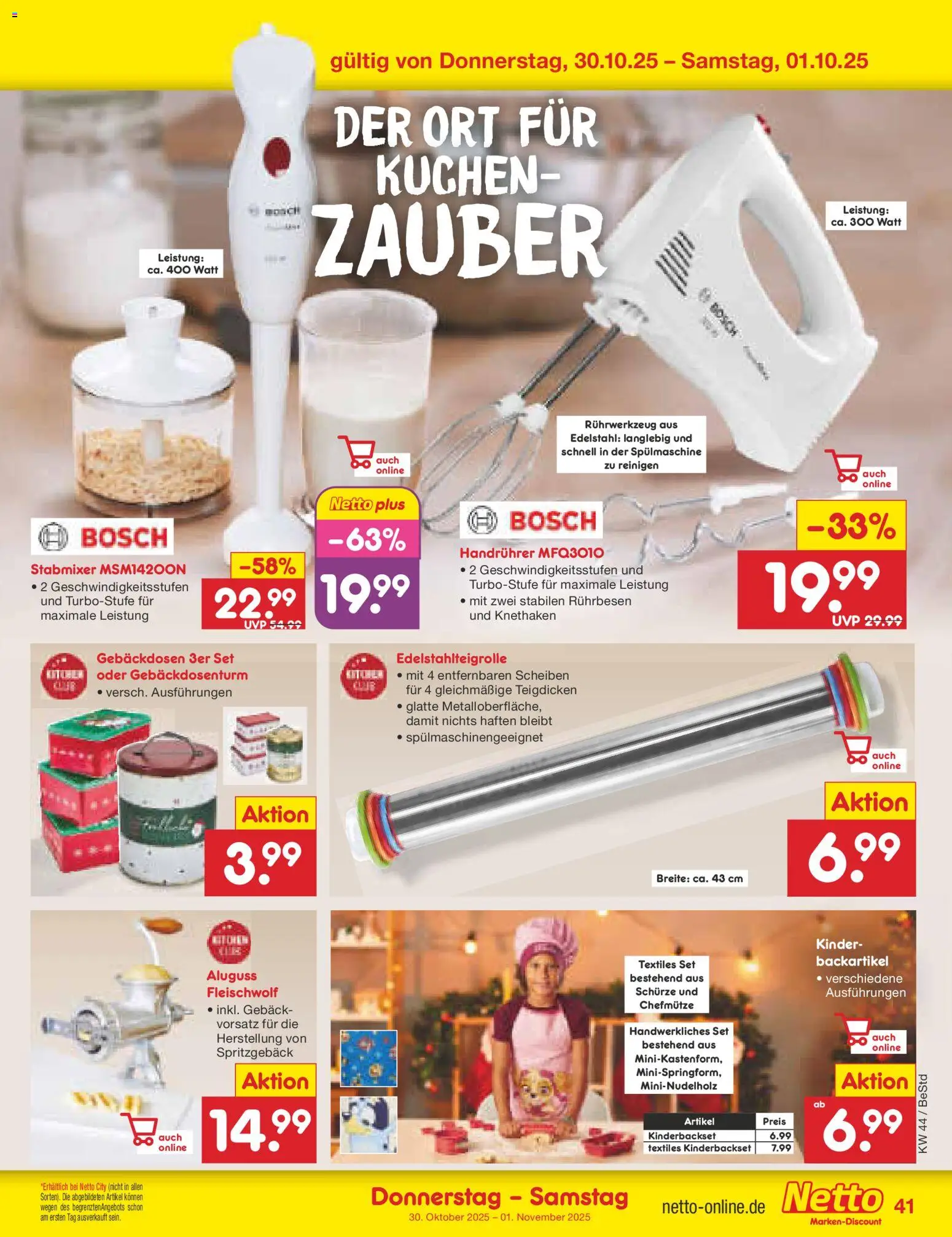 Netto Marken-Discount Prospekt 	 – gültig ab 27.10.2025 | Seite: 45 | Produkte: Bosch, Rührbesen, Kuchen, Stabmixer