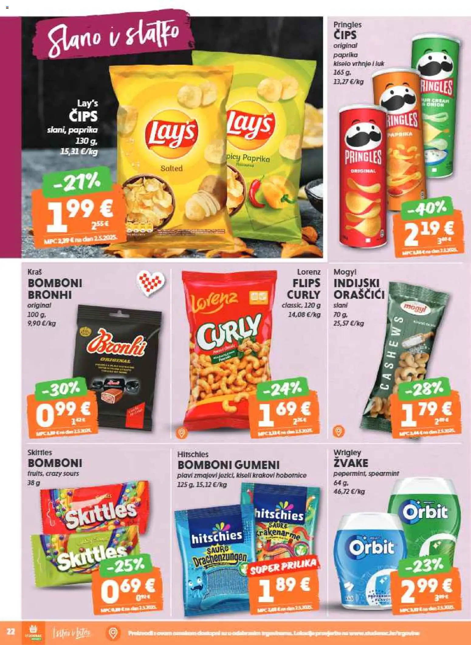 Studenac katalog | vrijedi od 04.02.2026 | Stranica: 22 | Proizvodi: Flips, Pringles, Bomboni, Paprika