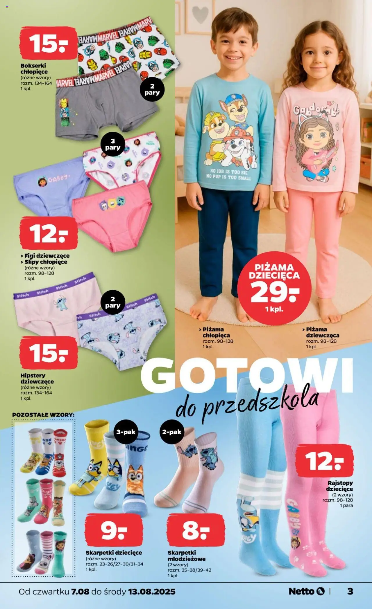 Netto gazetka - Non Food od 07.08.2025 | Strona: 3 | Produkty: Piżama, Bokserki, Rajstopy, Skarpetki