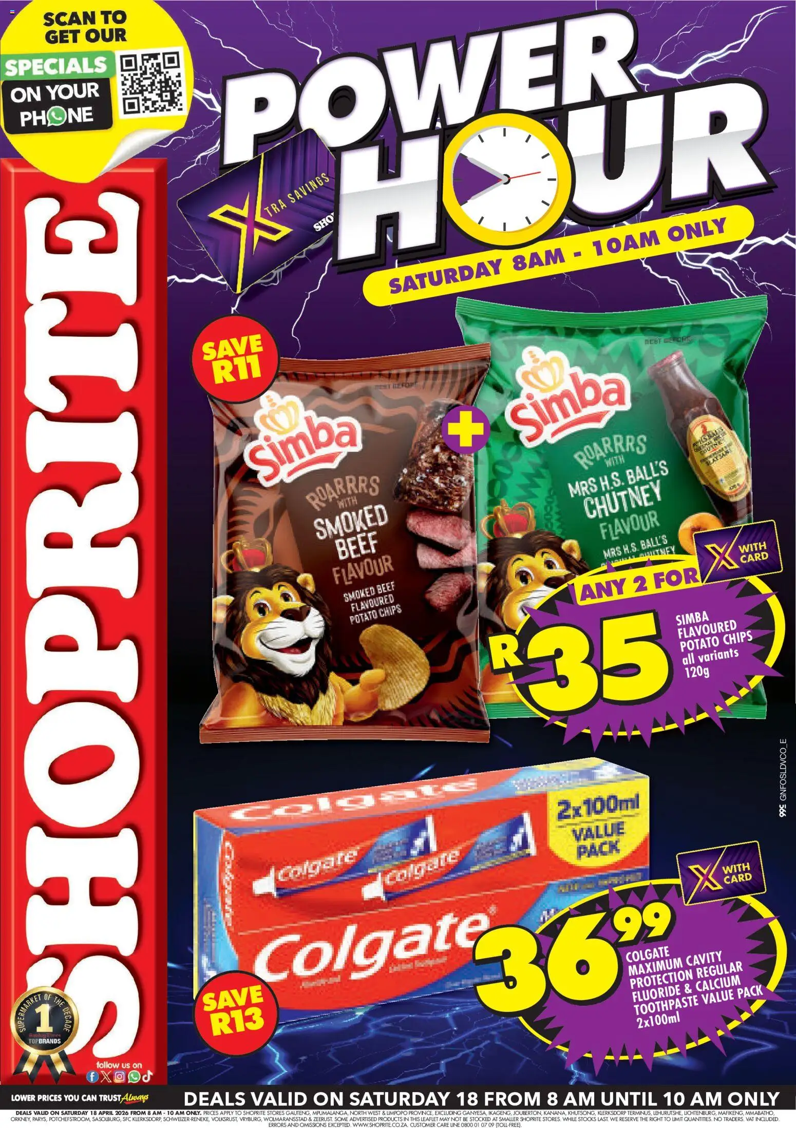 New Shoprite catalogue – valid from 18.04.2026 | Page: 1 | Products: Chutney, Phone, Chips, Toothpaste