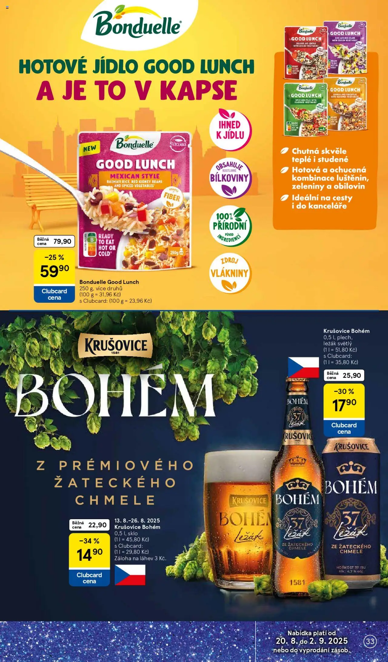 Tesco leták - Hypermarket od 20.08.2025 | Strana: 33 | Produkty: Krušovice Bohém, Bulgur, Basmati, Láhev
