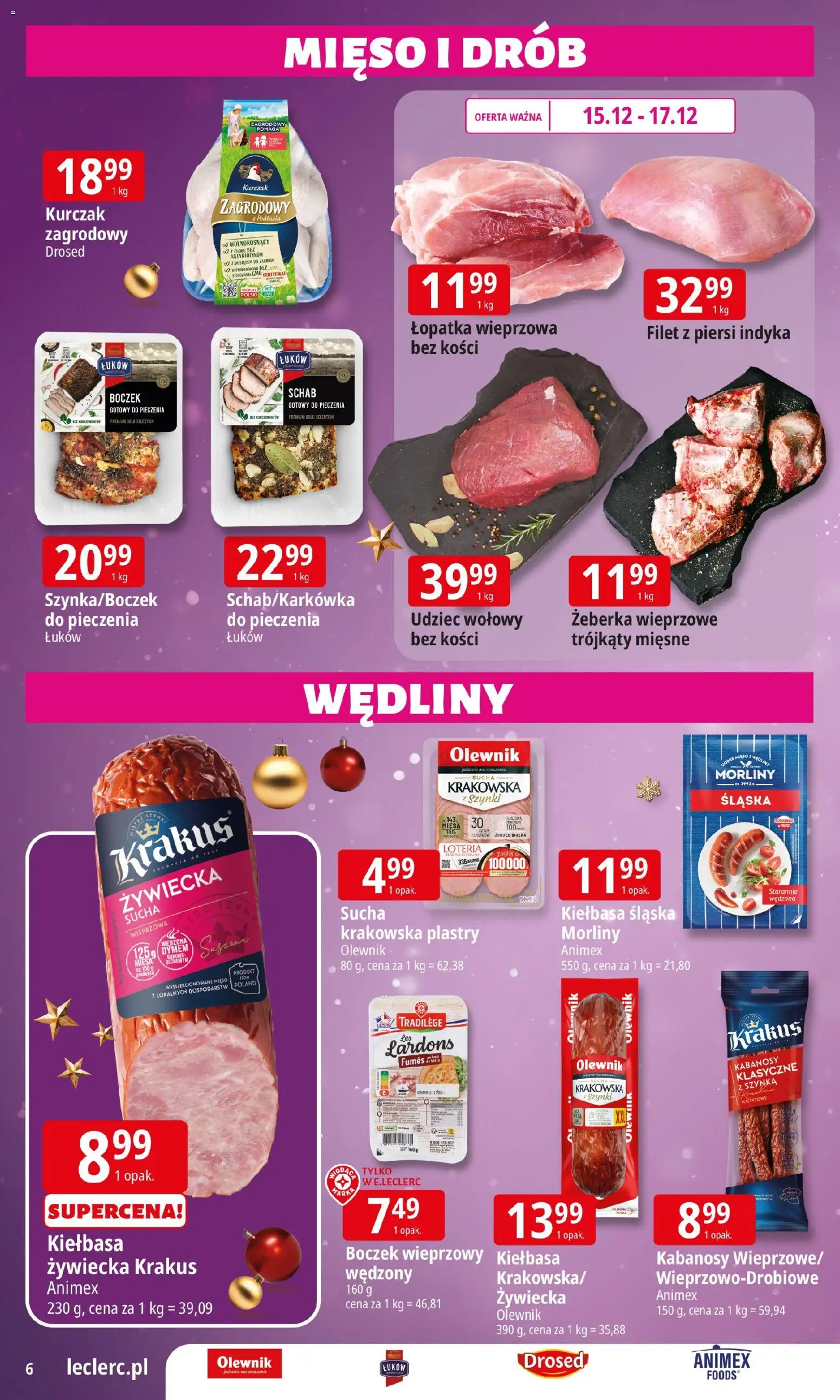 E.Leclerc Gazetka - Warszawa Jerozolimskie od 15.12.2025 | Strona: 6 | Produkty: Kiełbasa, Piersi, Boczek, Wędliny