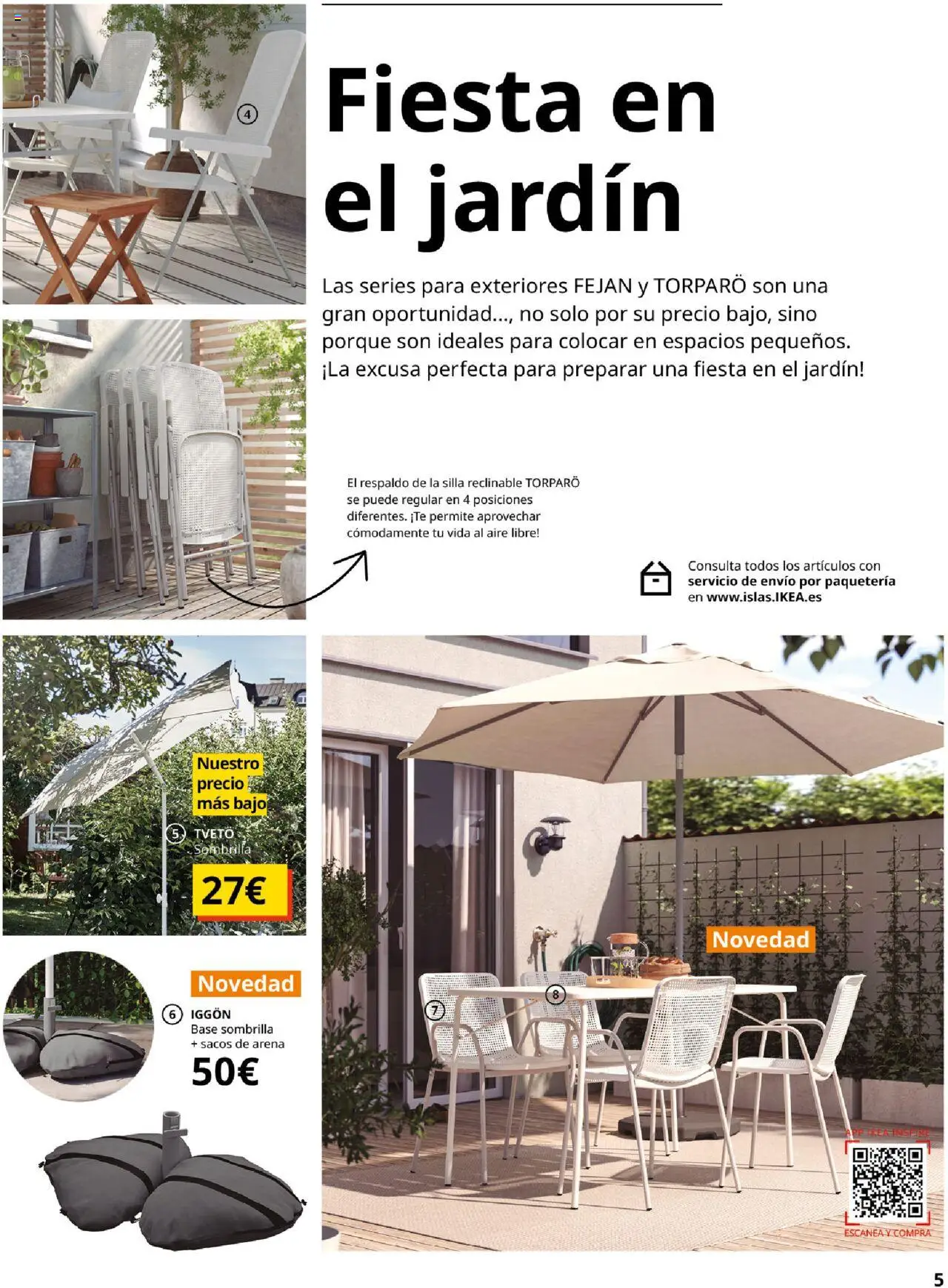 Catálogo IKEA Muebles de exterior │ válido desde el 04.02.2025 | Página: 5 | Productos: Sombrilla, Té, Silla
