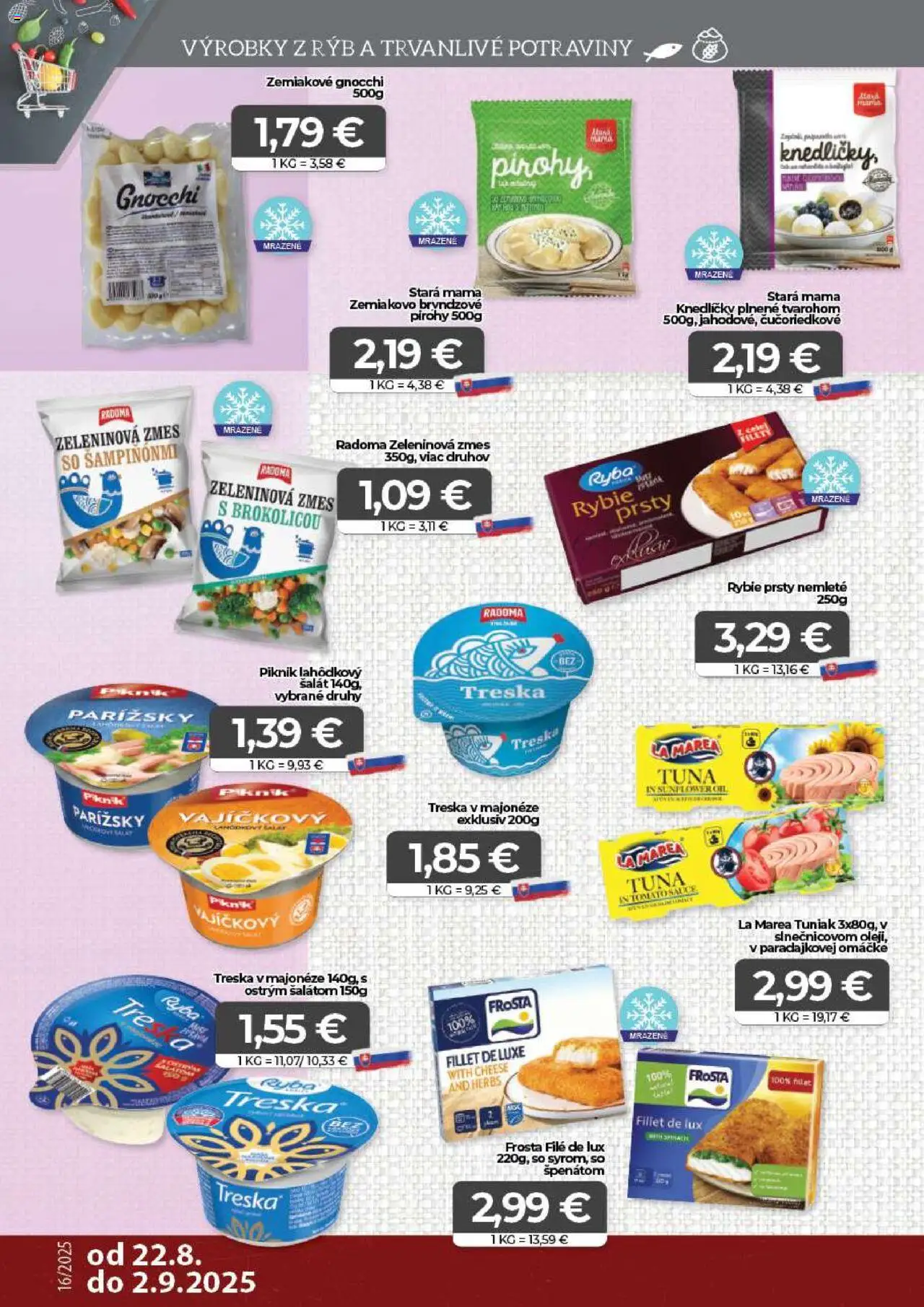 CBA Komfos Leták │ platný od 22.08.2025 | Strana: 6 | Produkty: Pirohy, Tuniak, Šalát, Treska